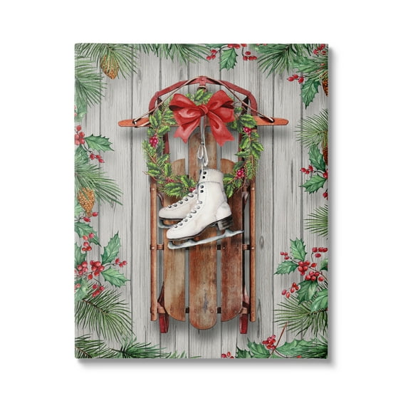 Stupell Industries Winter Ice Skates & Sled Holiday Painting Gallery Wrapped Canvas Art Print Wall Art, 16 x 20