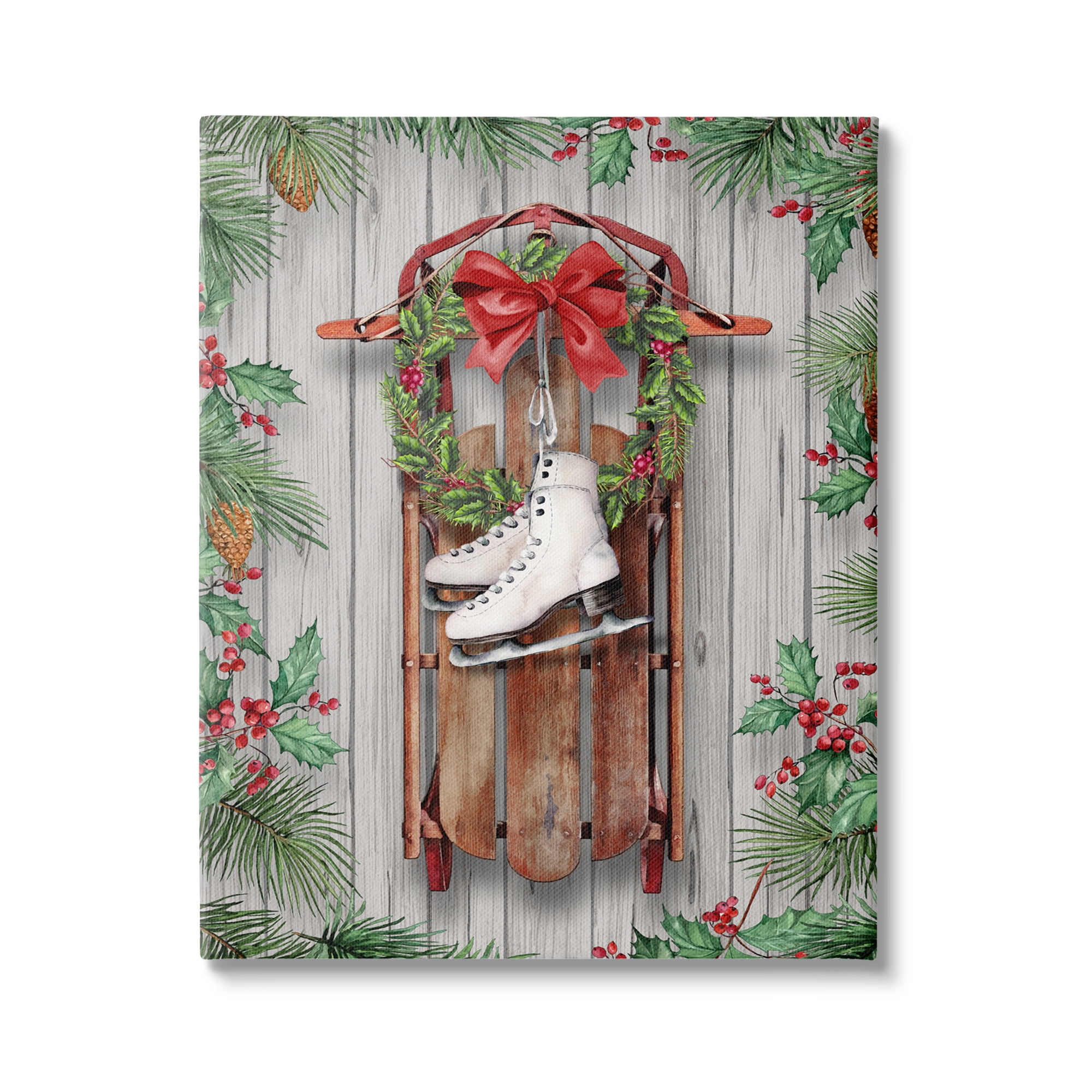 Stupell Industries Winter Ice Skates & Sled Holiday Painting Gallery Wrapped Canvas Art Print Wall Art, 36 x 48