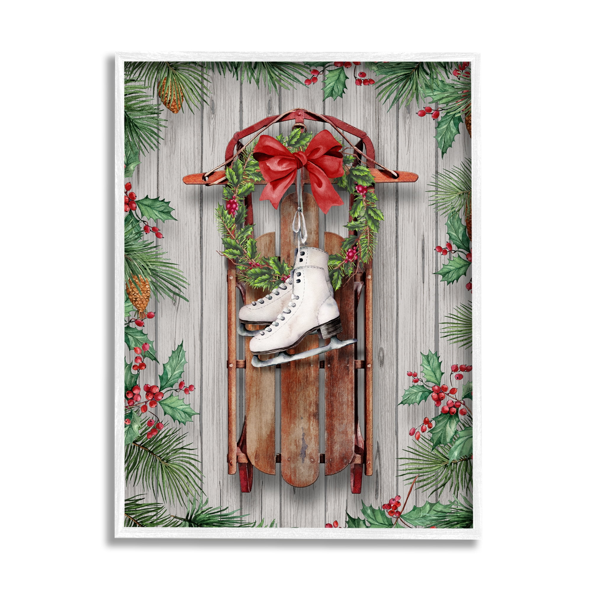 Stupell Industries Winter Ice Skates & Sled Holiday Painting White Framed Art Print Wall Art, 24 x 30
