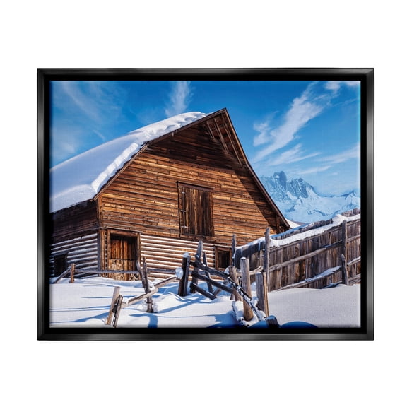 Stupell Industries Winter Log Cabin Photography Travel & Places Photography Black Floater Framed Canvas Art Print Wall Art, 21 x 17
