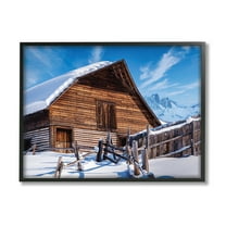 Stupell Industries Winter Log Cabin Photography Travel & Places Photography Black Framed Art Print Wall Art, 14 x 11