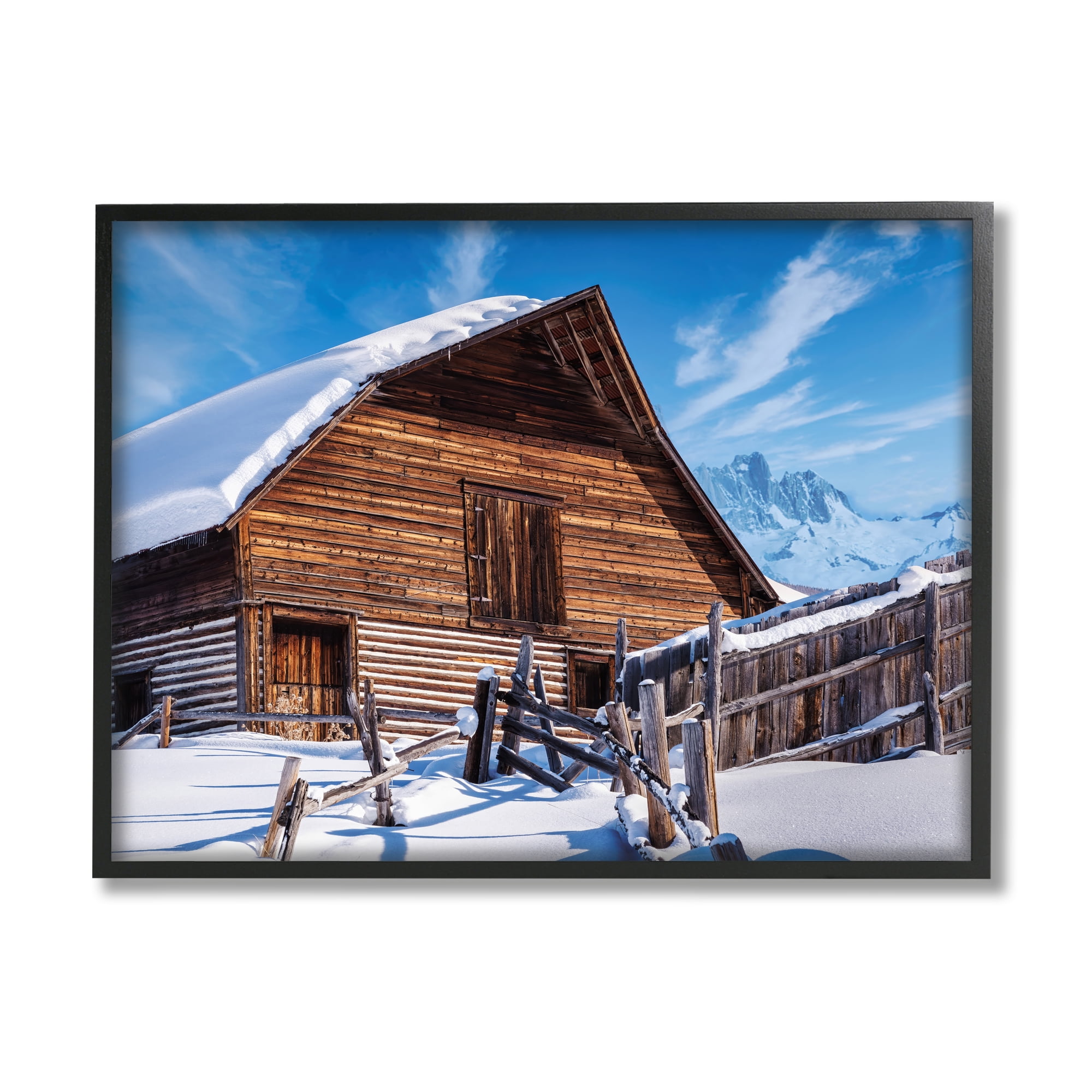 Stupell Industries Winter Log Cabin Photography Travel & Places Photography Black Framed Art Print Wall Art, 30 x 24
