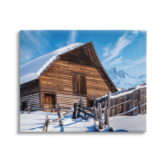 Stupell Industries Winter Log Cabin Photography Travel & Places Photography Gallery Wrapped Canvas Art Print Wall Art, 20 x 16