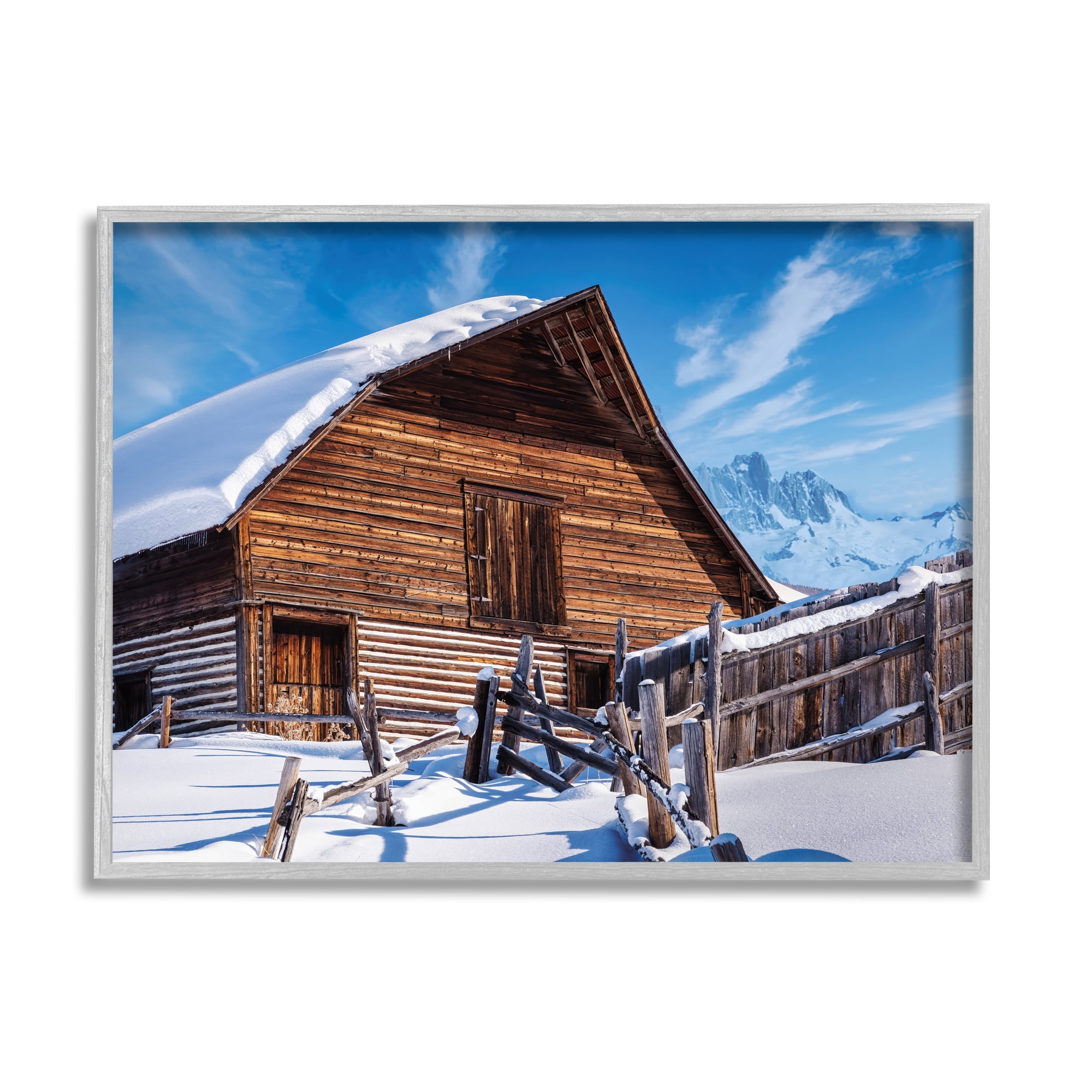 Winter Log Cabin Photography in Gray Wood Frame