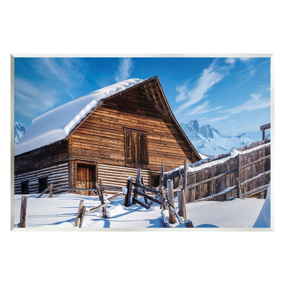 Stupell Industries Winter Log Cabin Photography Travel & Places Photography Unframed Art Print Wall Art, 15 x 10
