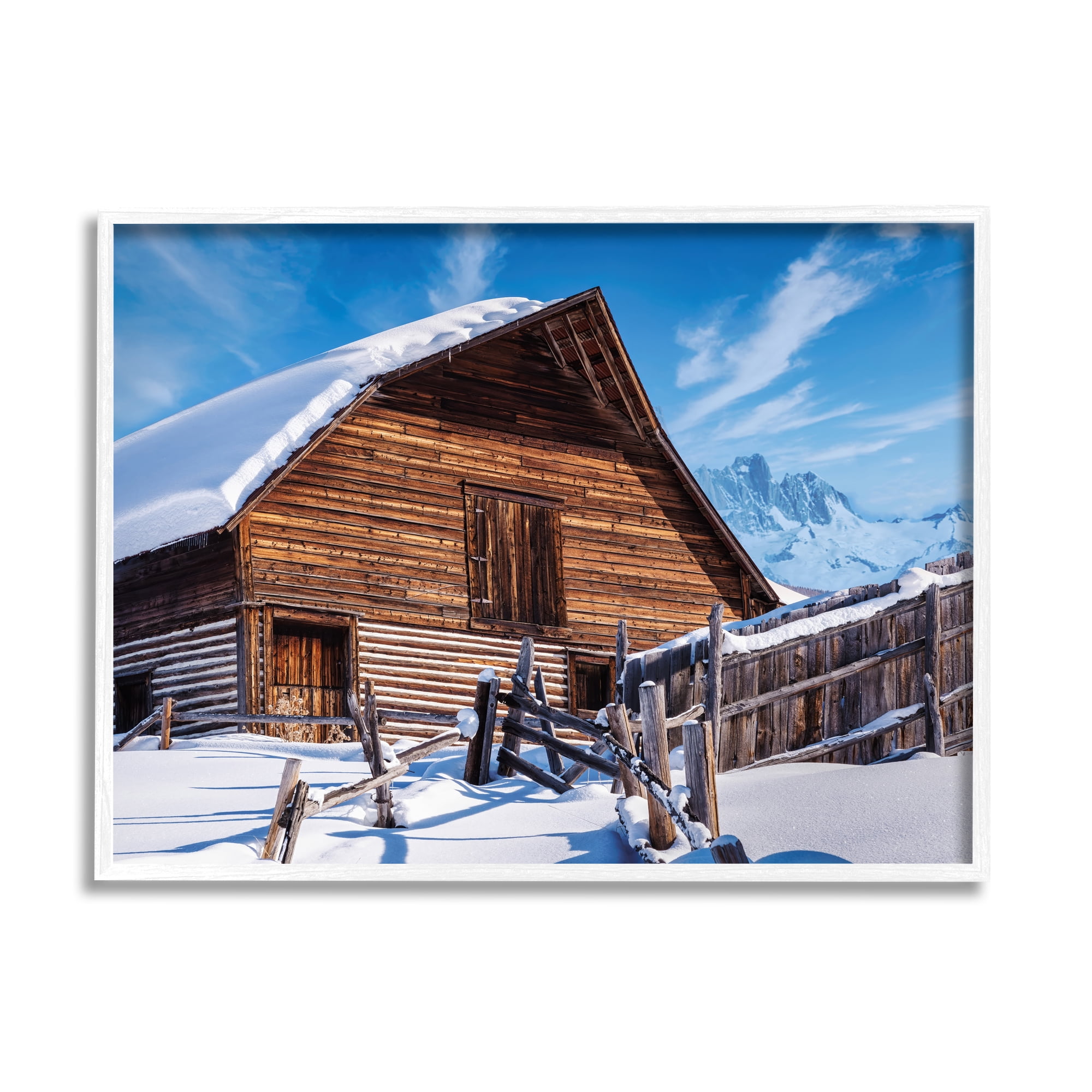 Stupell Industries Winter Log Cabin Photography Travel & Places Photography White Framed Art Print Wall Art, 30 x 24