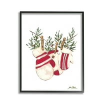 Stupell Industries Winter Mittens on Clothesline Holiday Painting Black Framed Art Print Wall Art, 11 x 14