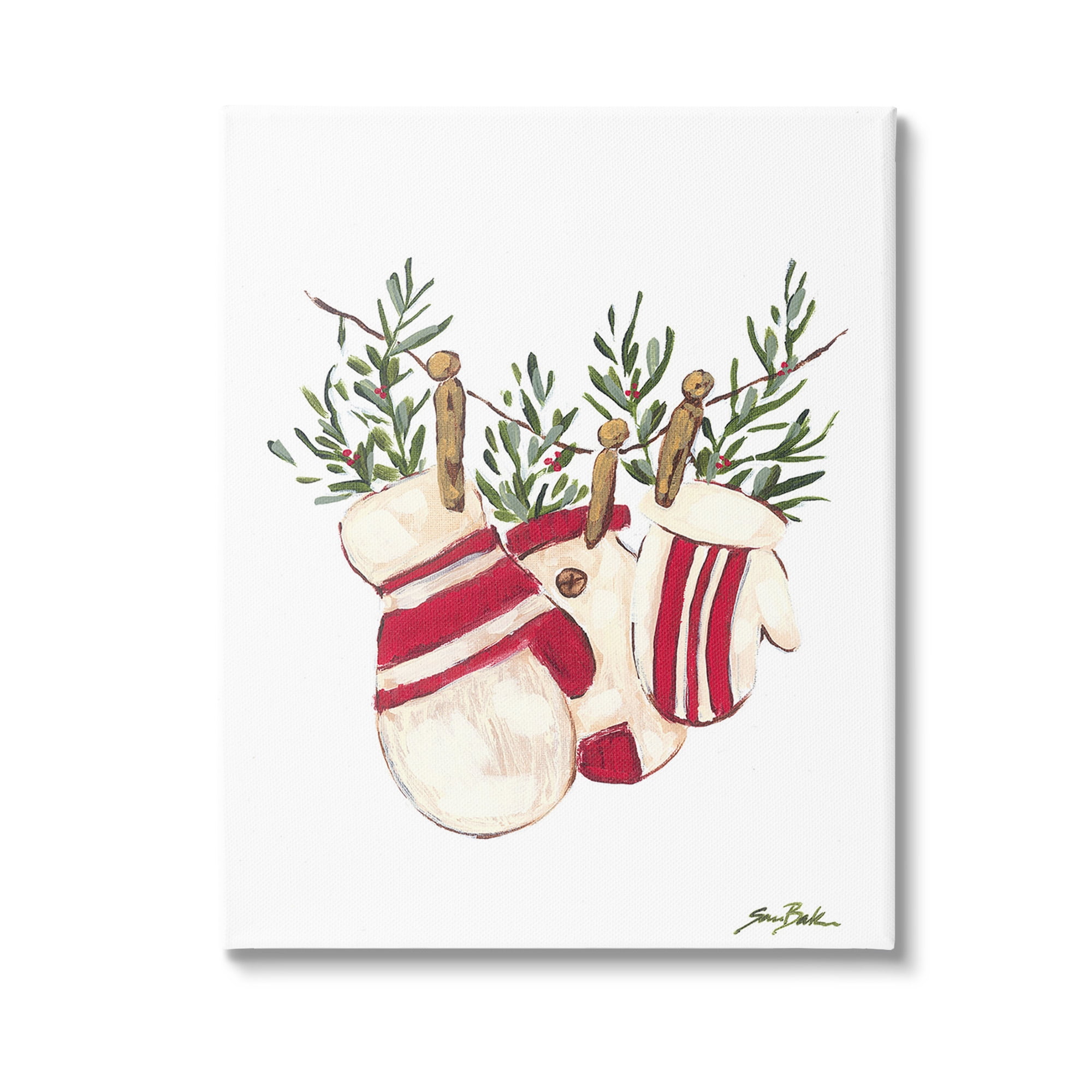 Stupell Industries Winter Mittens on Clothesline Holiday Painting Gallery Wrapped Canvas Art Print Wall Art, 36 x 48