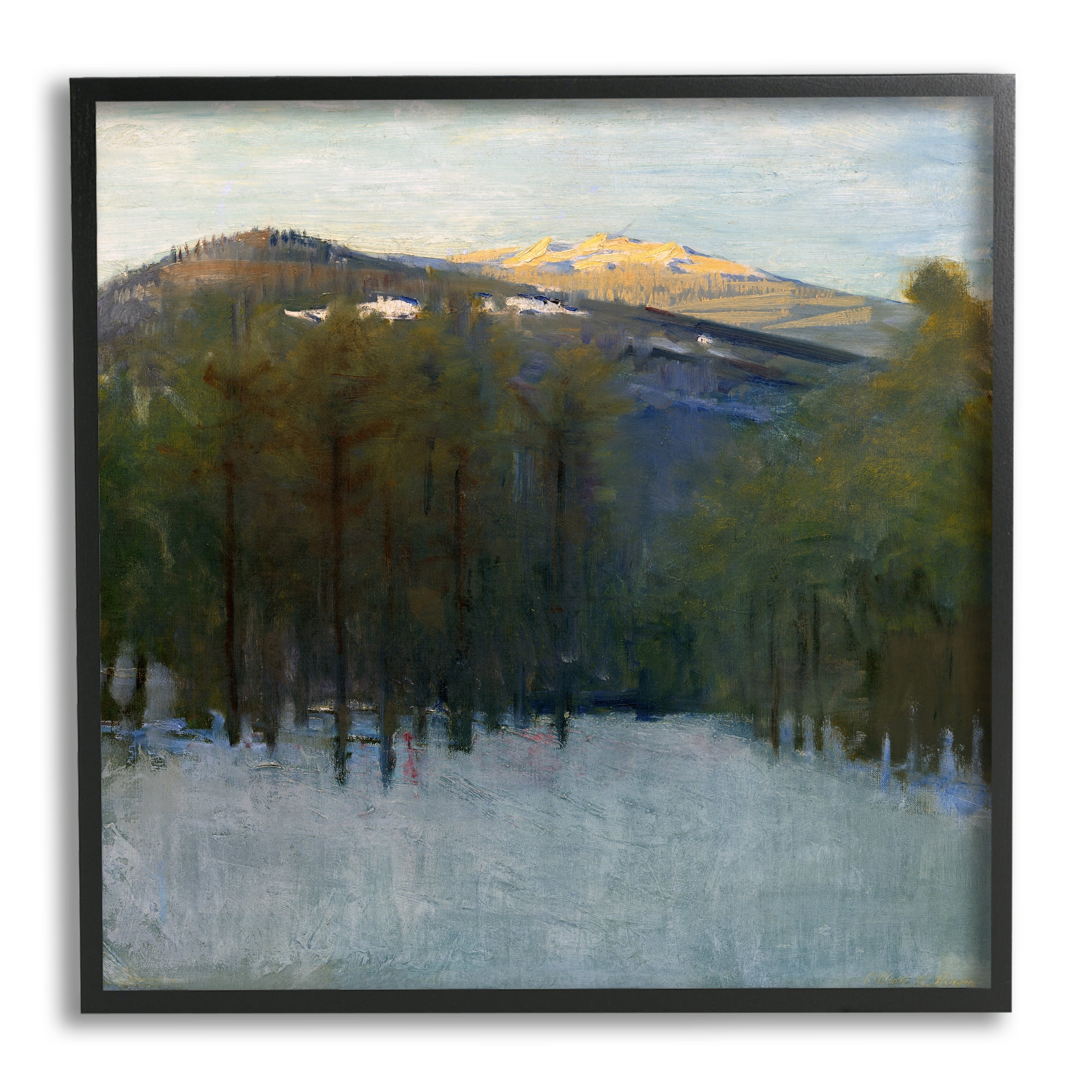 Stupell Industries Winter Mountain Scenery Landscape Painting Black Framed Art Print Wall Art, 17 x 17