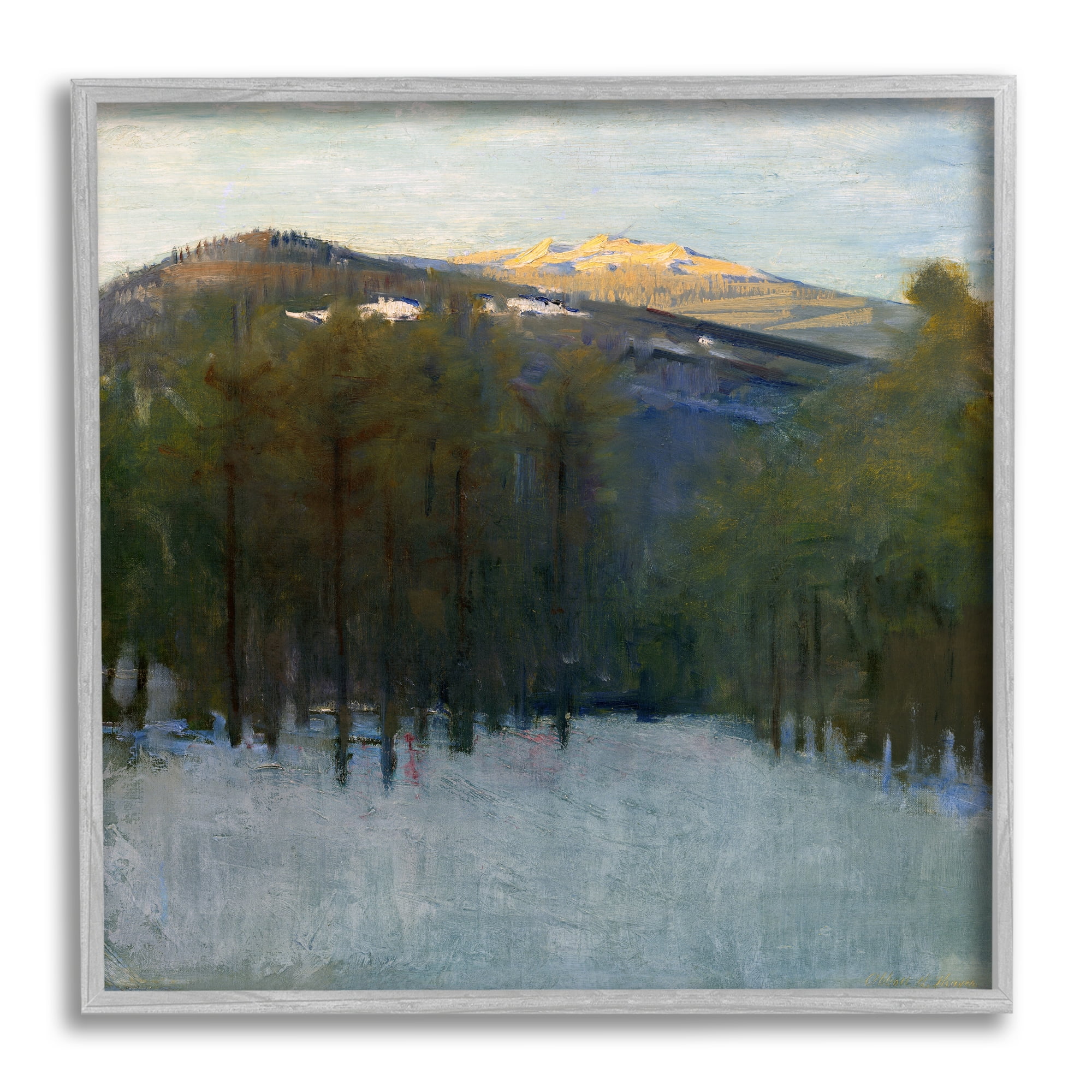 Stupell Industries Winter Mountain Scenery Landscape Painting Gray Framed Art Print Wall Art, 12 x 12