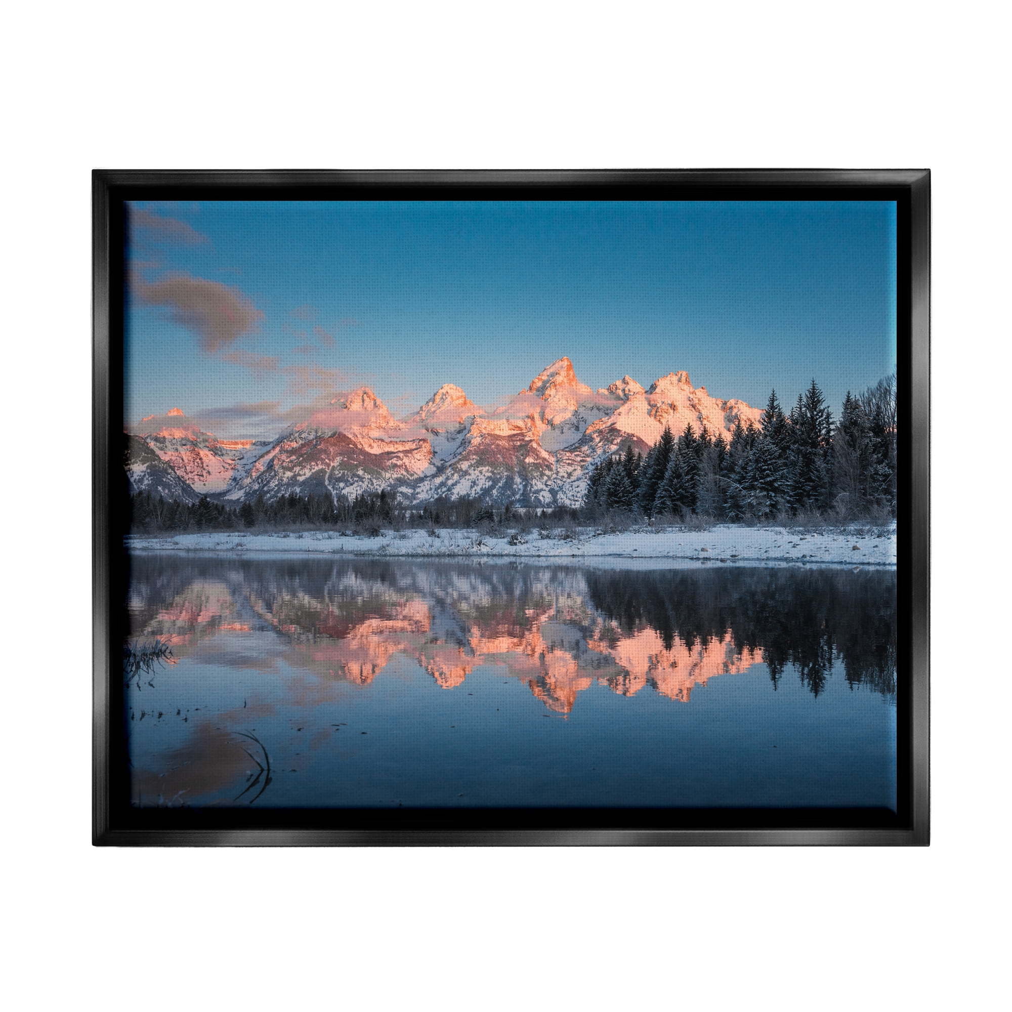 Stupell Industries Winter Mountains Reflection Landscape Photography Black Floater Framed Canvas Art Print Wall Art, 21 x 17