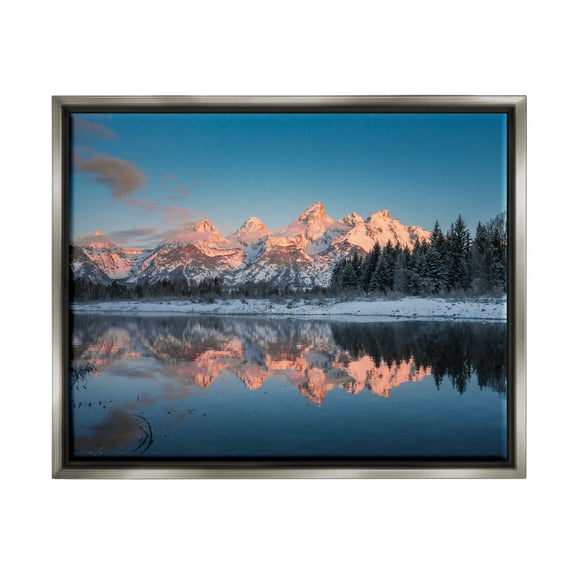 Stupell Industries Winter Mountains Reflection Landscape Photography Gray Floater Framed Canvas Art Print Wall Art, 31 x 25
