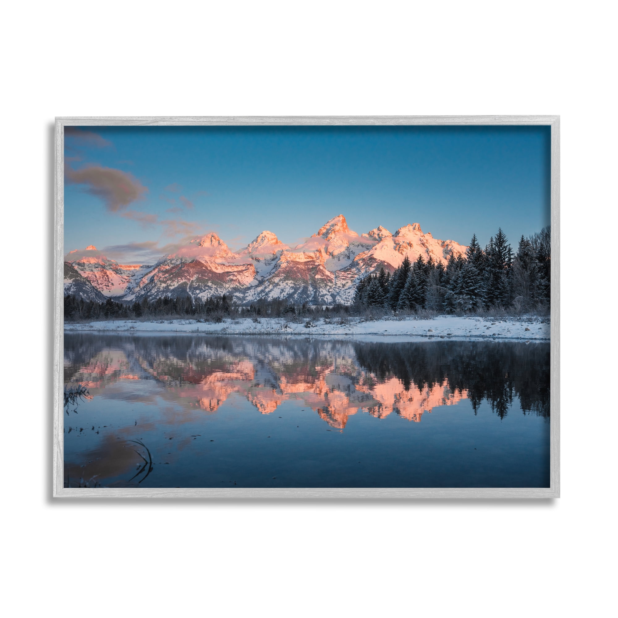 Stupell Industries Winter Mountains Reflection Landscape Photography Gray Framed Art Print Wall Art, 20 x 16