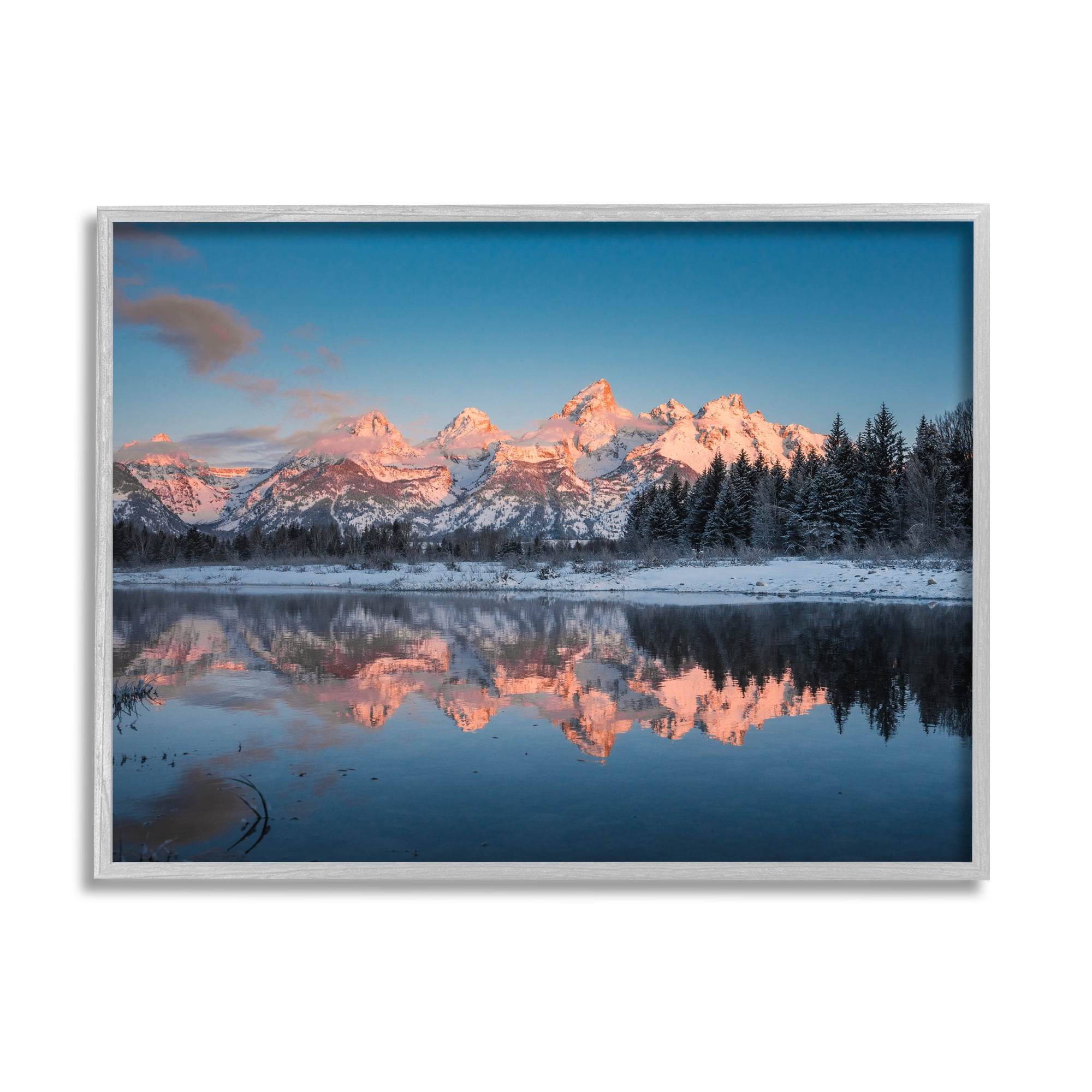 Stupell Industries Winter Mountains Reflection Landscape Photography Gray Framed Art Print Wall Art, 30 x 24