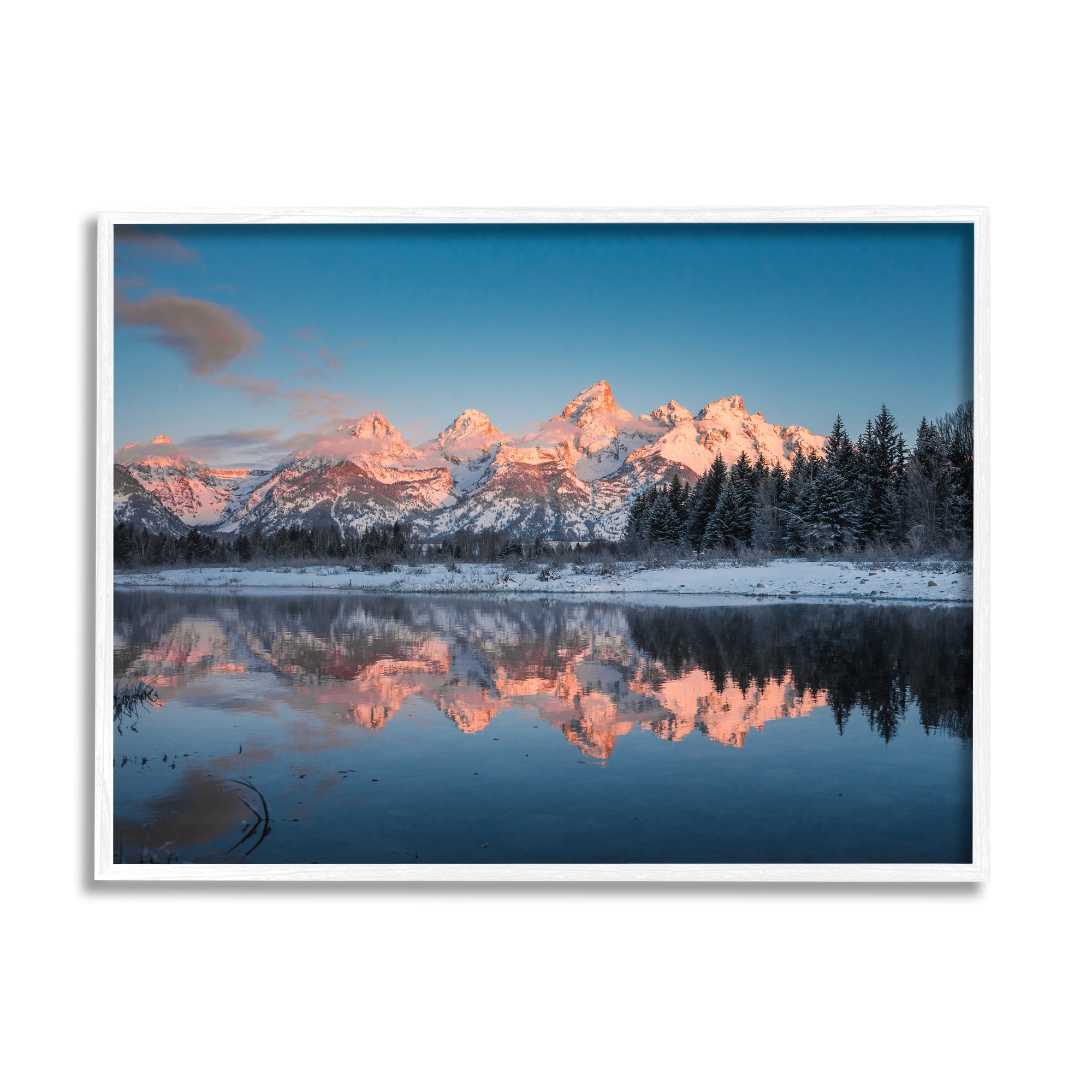 Stupell Industries Winter Mountains Reflection Landscape Photography White Framed Art Print Wall Art, 20 x 16