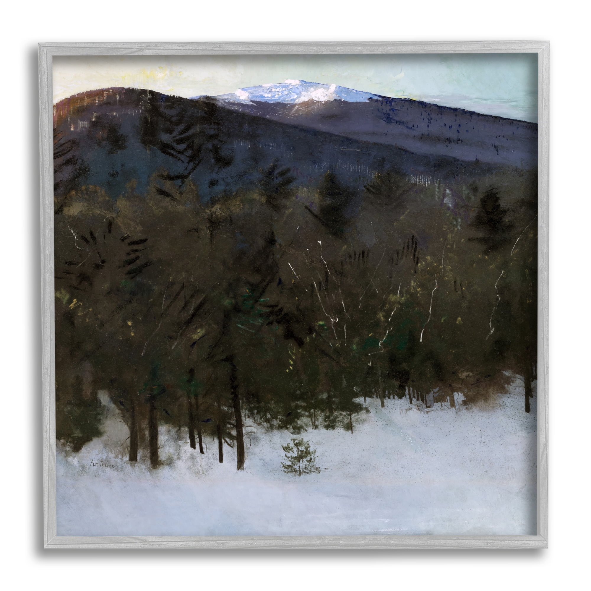 Stupell Industries Winter Nature Painting Landscape Painting Gray Framed Art Print Wall Art, 12 x 12