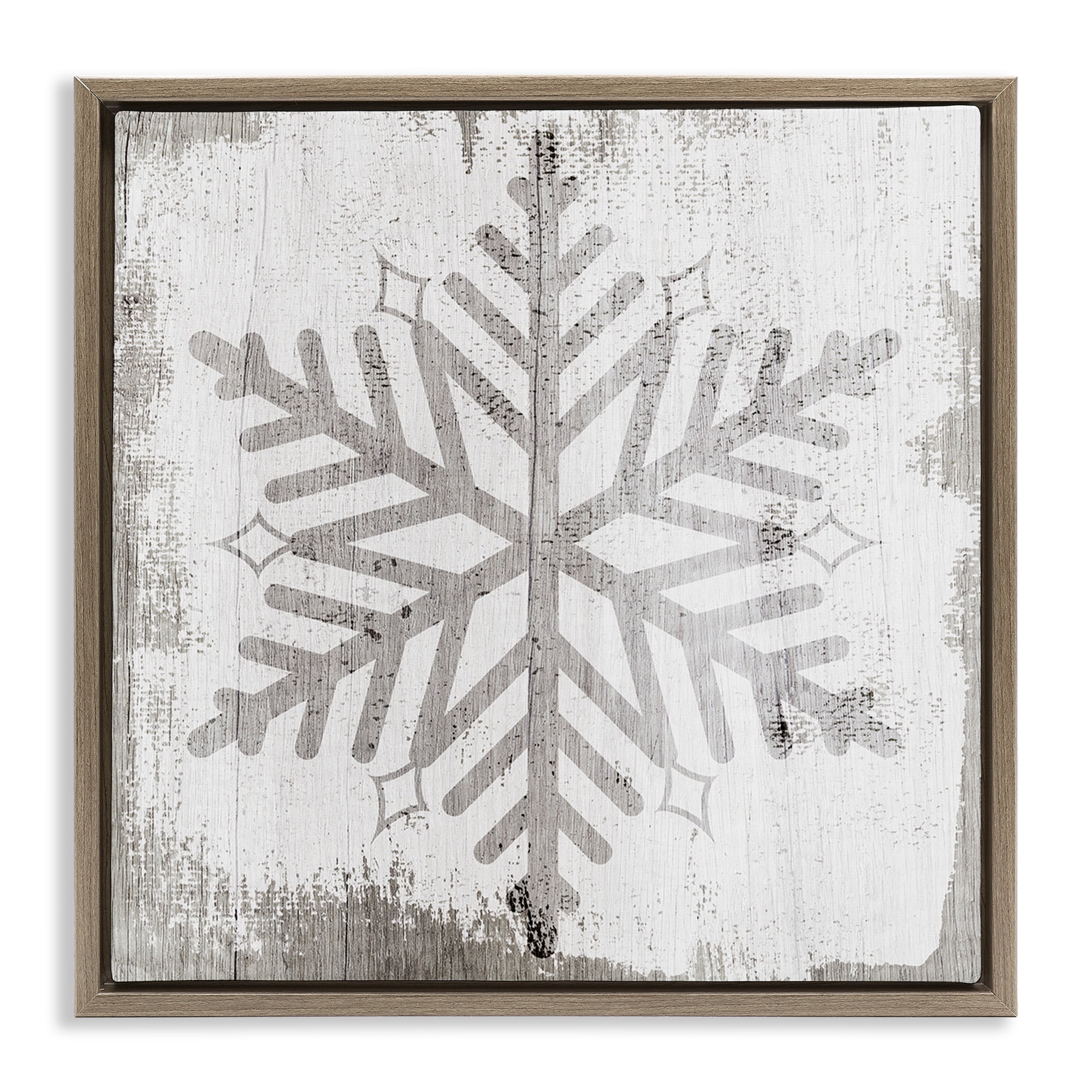 Stupell Industries Winter Nature Snowflake Shape Holiday Painting Brown Floater Framed Canvas Art Print Wall Art, 18 x 18