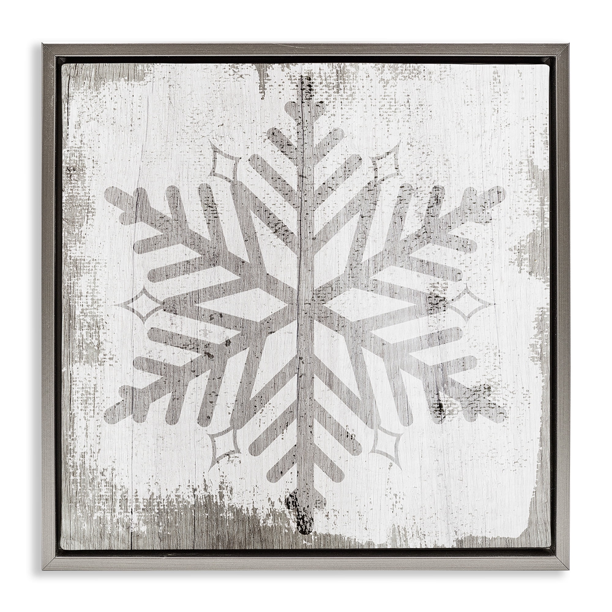Stupell Industries Winter Nature Snowflake Shape Holiday Painting Gray Floater Framed Canvas Art Print Wall Art, 18 x 18