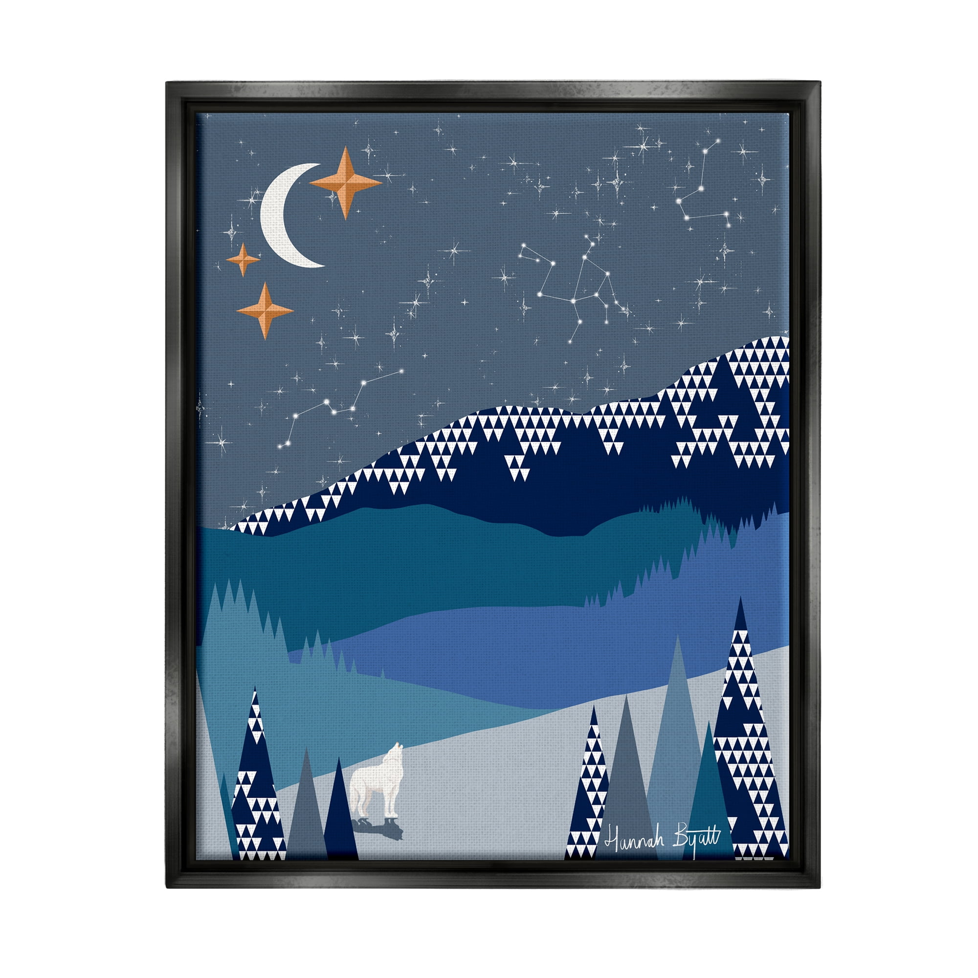 Stupell Industries Winter Night Landscape Holiday Painting Black Floater Framed Art Print Wall Art, 25 x 31