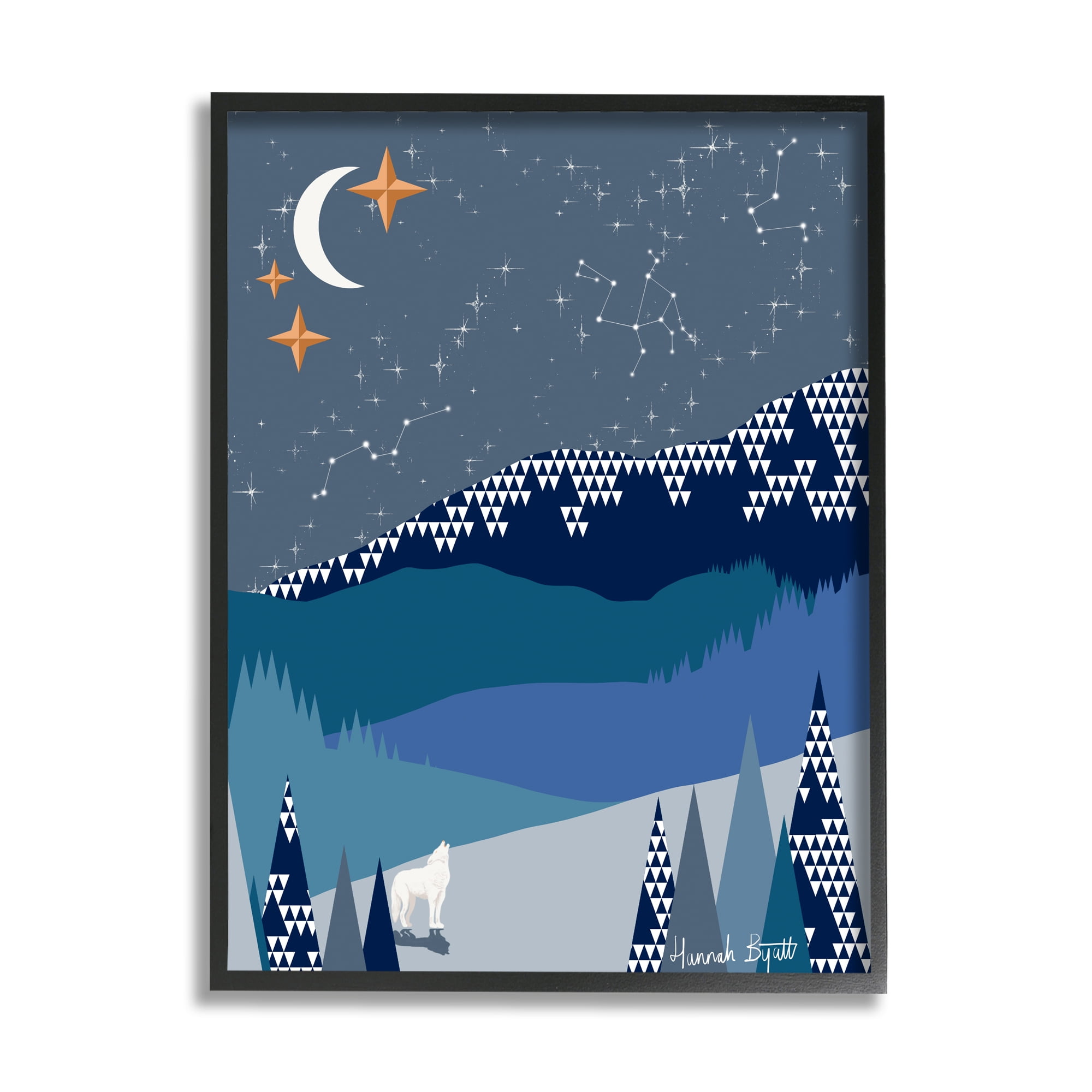 Stupell Industries Winter Night Landscape Holiday Painting Black Framed Art Print Wall Art, 16 x 20