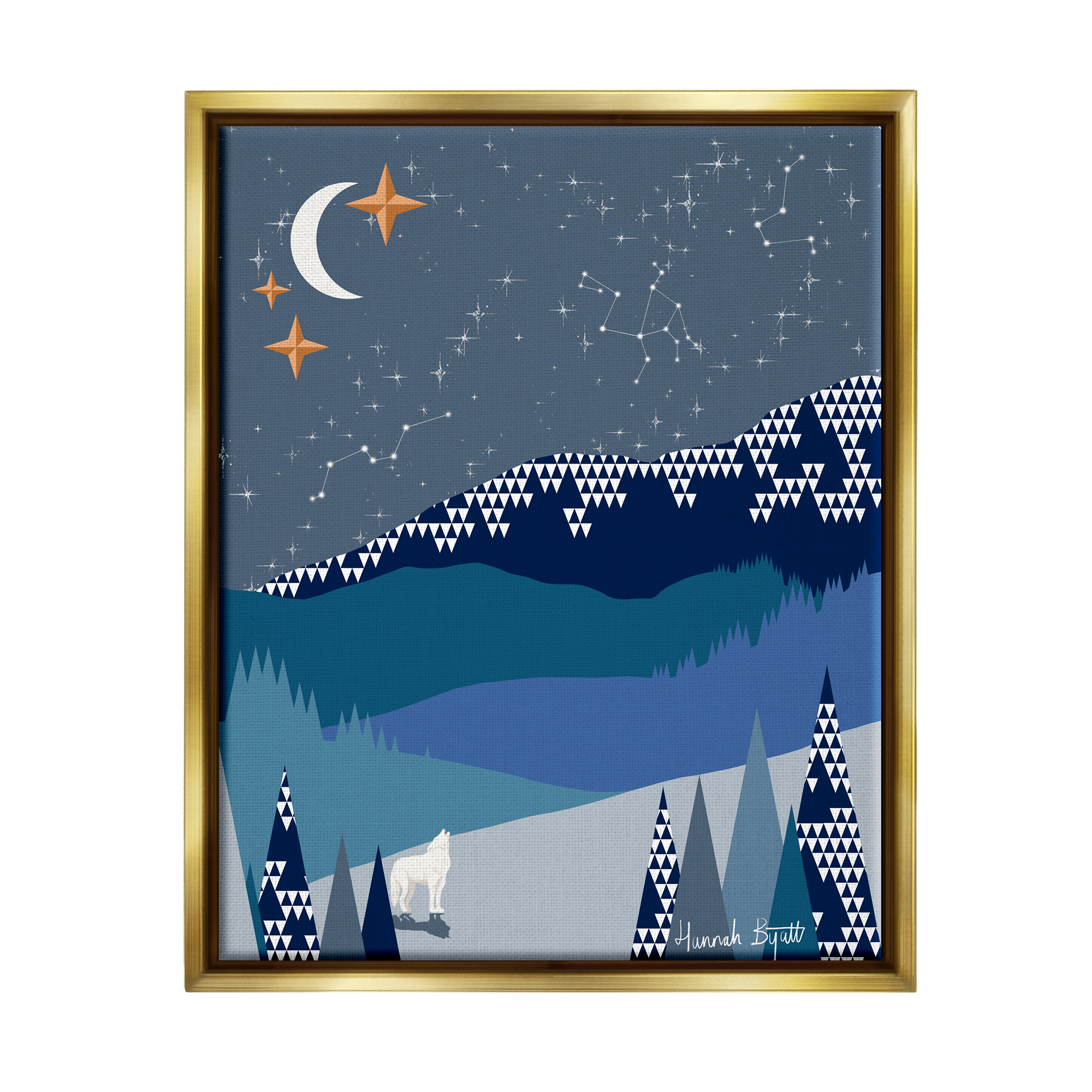 Stupell Industries Winter Night Landscape Holiday Painting Gold Floater Framed Art Print Wall Art, 25 x 31
