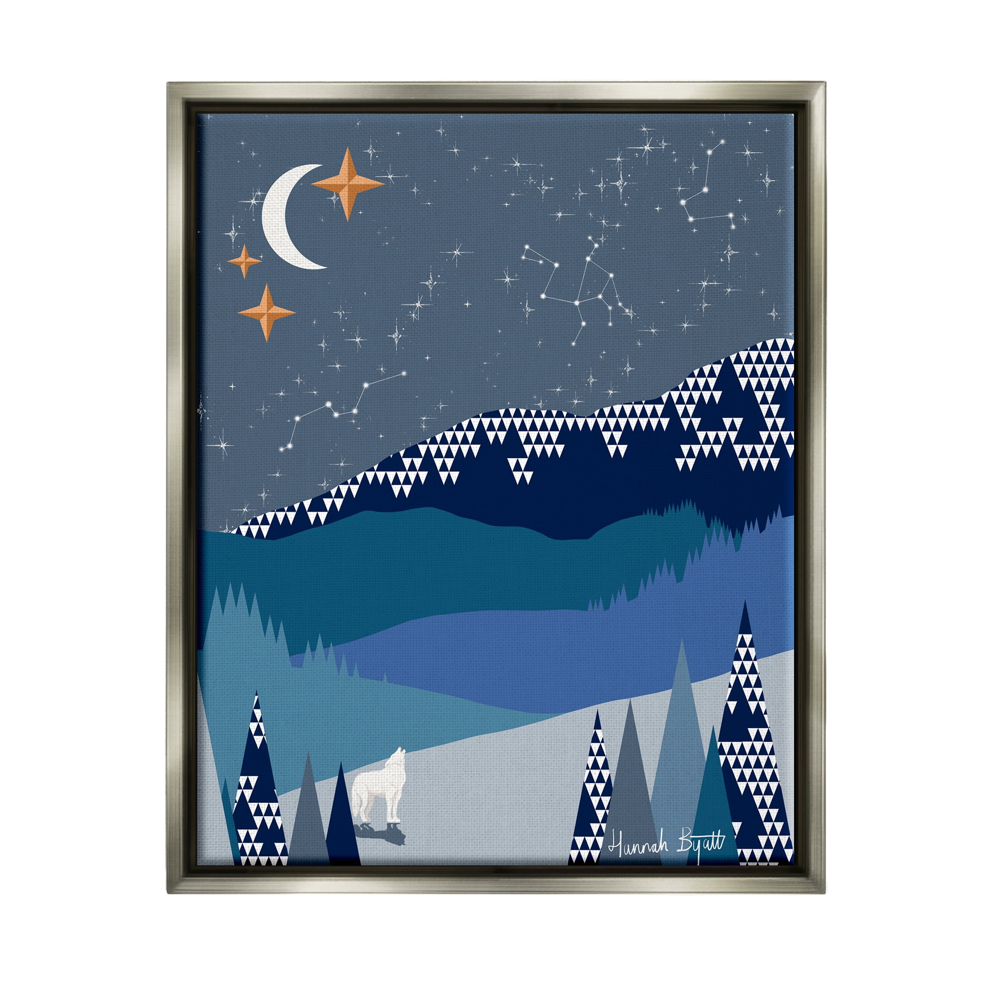 Stupell Industries Winter Night Landscape Holiday Painting Gray Floater Framed Art Print Wall Art, 17 x 21