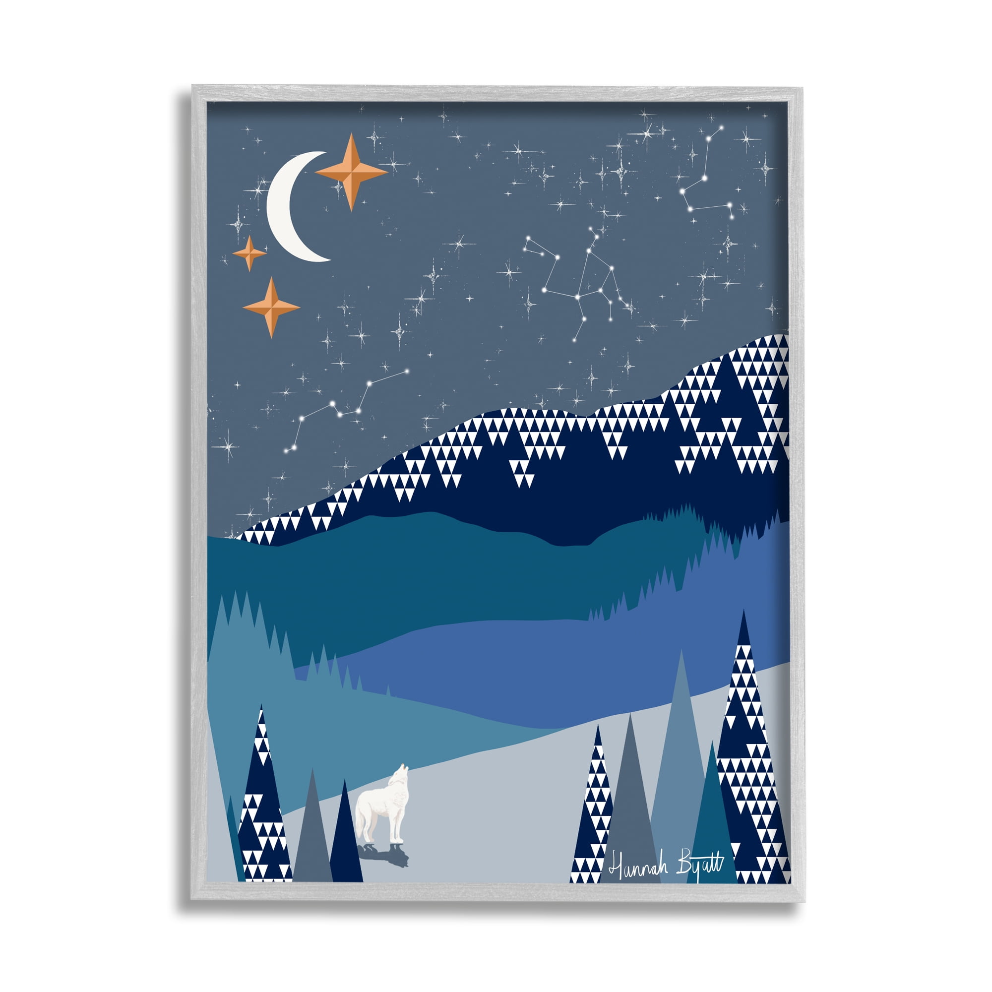 Stupell Industries Winter Night Landscape Holiday Painting Gray Framed Art Print Wall Art, 24 x 30