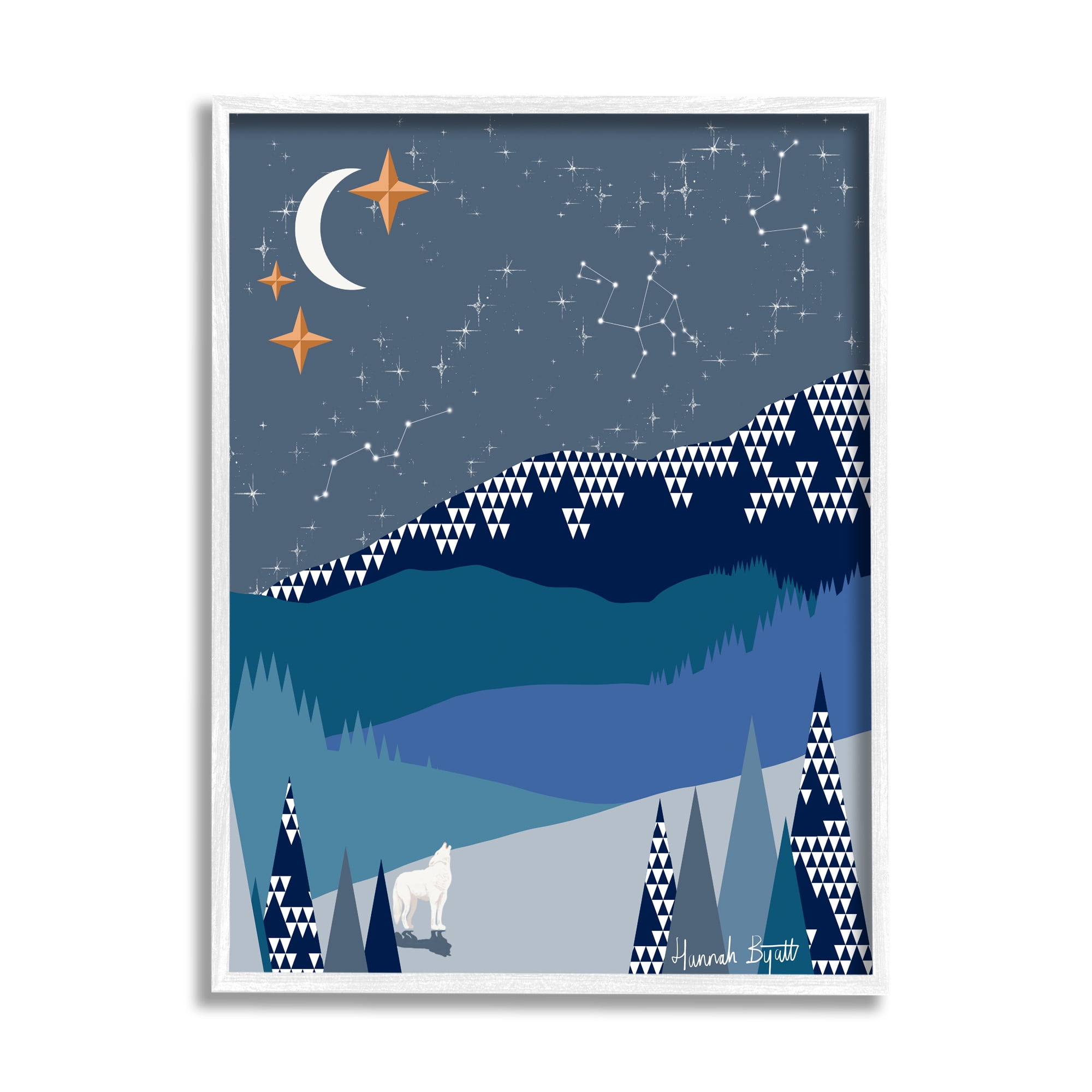 Stupell Industries Winter Night Landscape Holiday Painting White Framed Art Print Wall Art, 11 x 14
