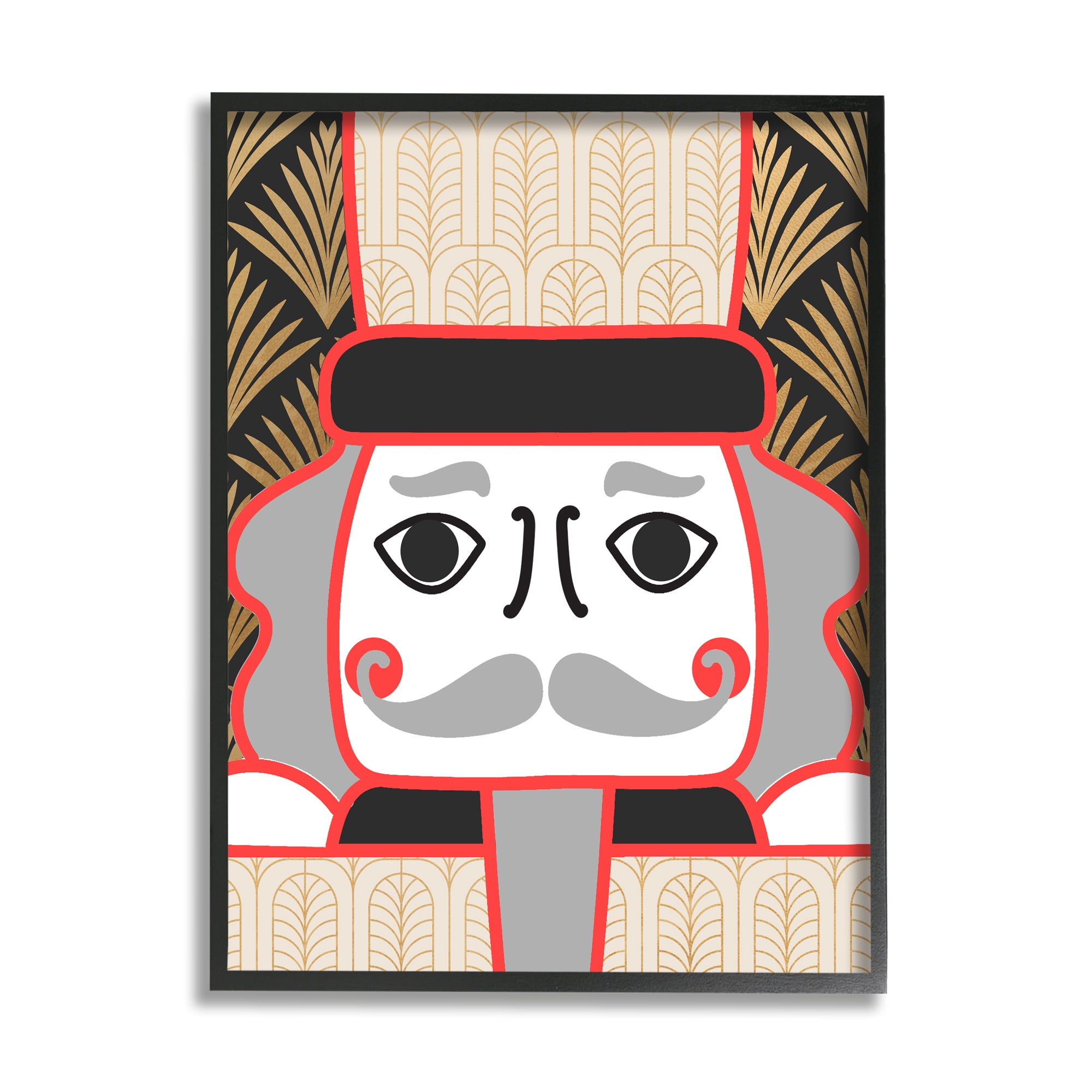 Stupell Industries Winter Nutcracker Soldier Geometrical Industrial Deco Pattern Glam Painting Black framed Art Print Wall Art, 24 x 30, Design by Daphne Polselli