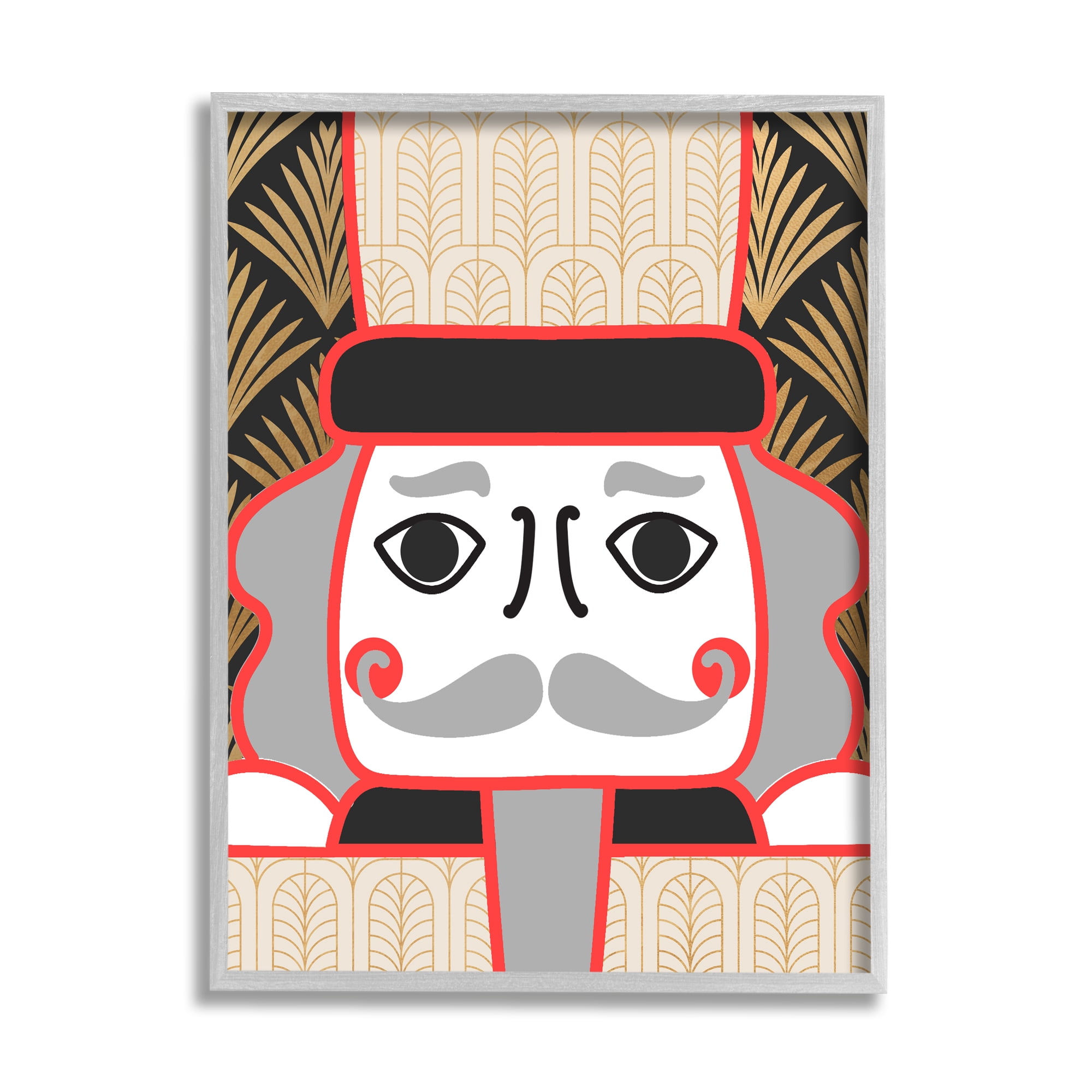 Stupell Industries Winter Nutcracker Soldier Geometrical Industrial Deco Pattern Glam Painting Gray framed Art Print Wall Art, 24 x 30, Design by Daphne Polselli