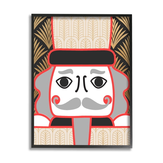 Stupell Industries Winter Nutcracker Soldier Geometrical Industrial Deco Pattern Holiday Painting Black Framed Art Print Wall Art, 16 x 20