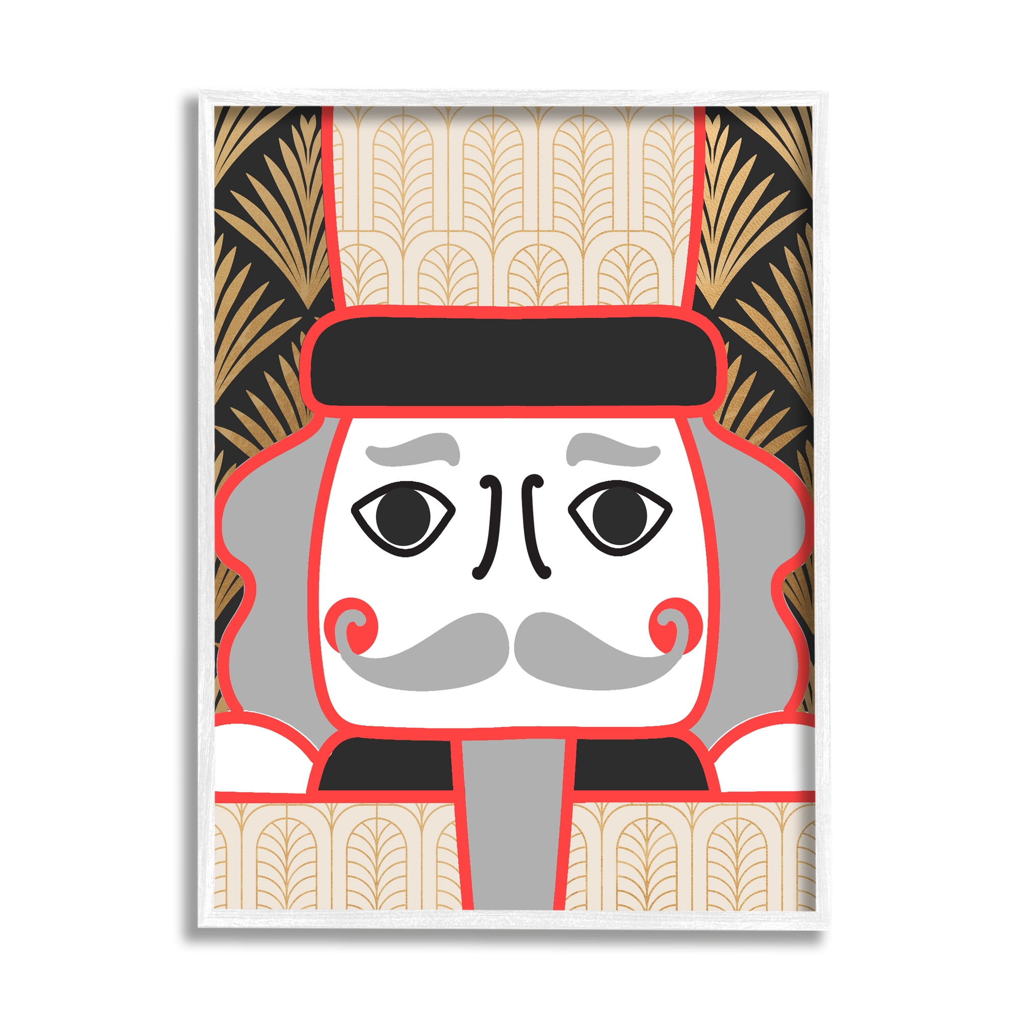 Stupell Industries Winter Nutcracker Soldier Geometrical Industrial Deco Pattern Holiday Painting White Framed Art Print Wall Art, 16 x 20