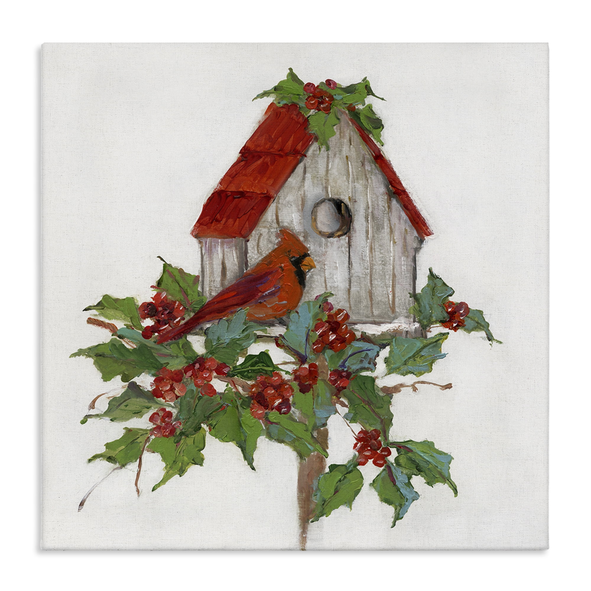Stupell Industries Winter Plants & Birdhouse Holiday Painting Gallery Wrapped Canvas Art Prints Wall Art, 30 x 30