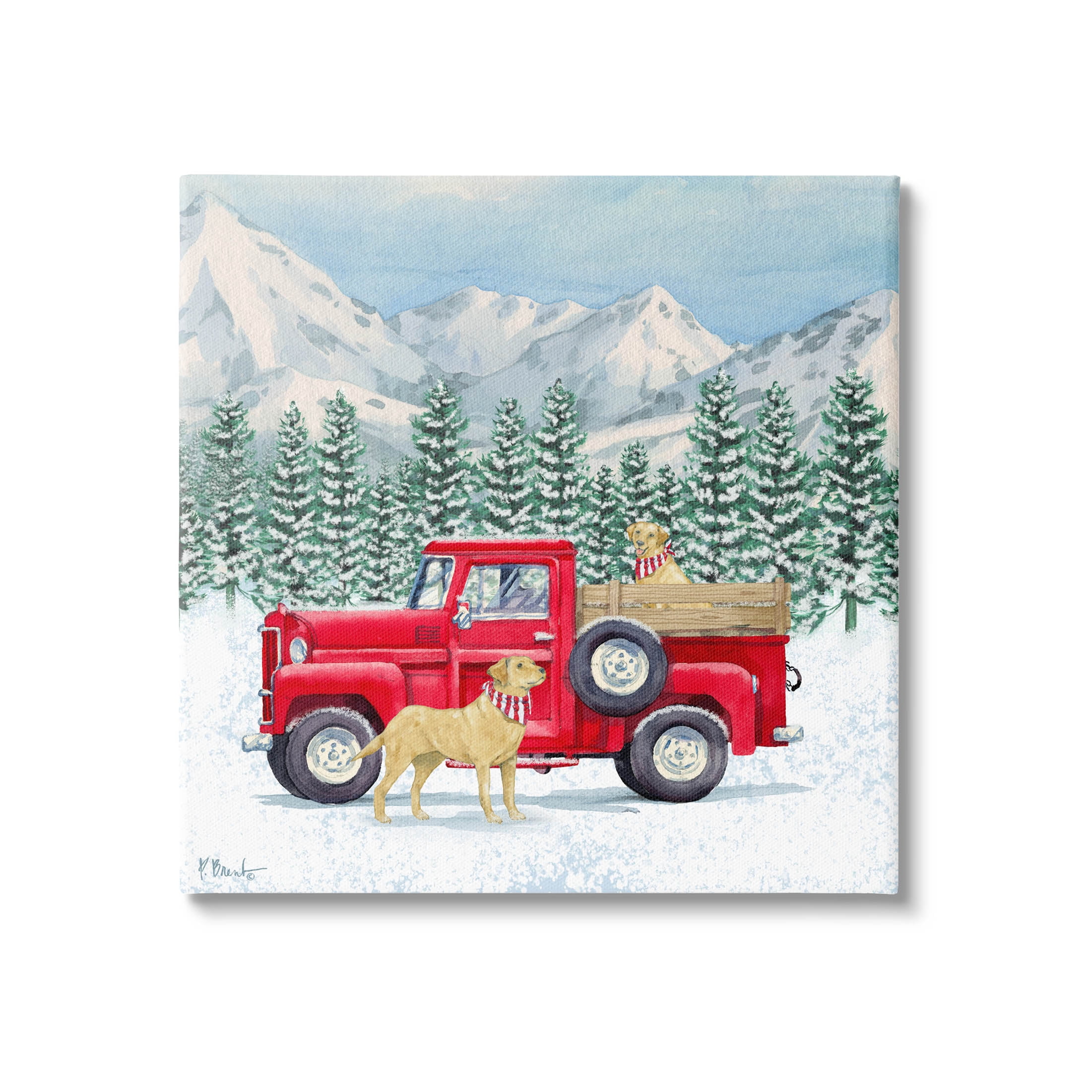 Stupell Industries Winter Pups Holiday Red Truck Painting Gallery Wrapped Canvas Print Wall Art, Design by Paul Brent