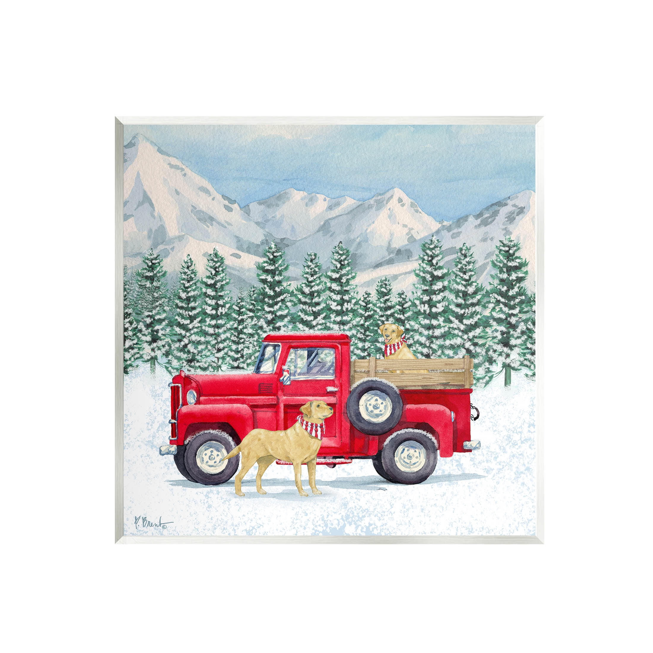 Stupell Industries Winter Pups Holiday Red Truck Painting Unframed Art Print Wall Art, Design by Paul Brent