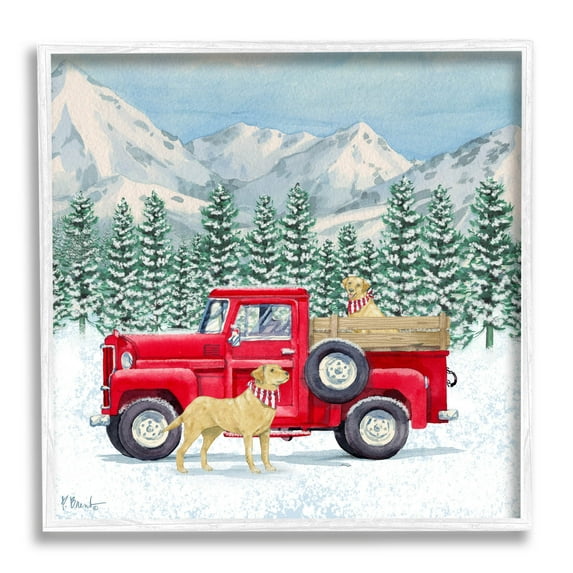 Stupell Industries Winter Pups Holiday Red Truck Painting White Framed Art Print Wall Art, Design by Paul Brent