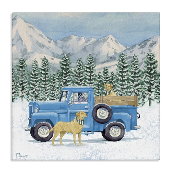 Stupell Industries Farmhouse Winter Pups & Truck Canvas Art, 24 x 24, by Paul Brent