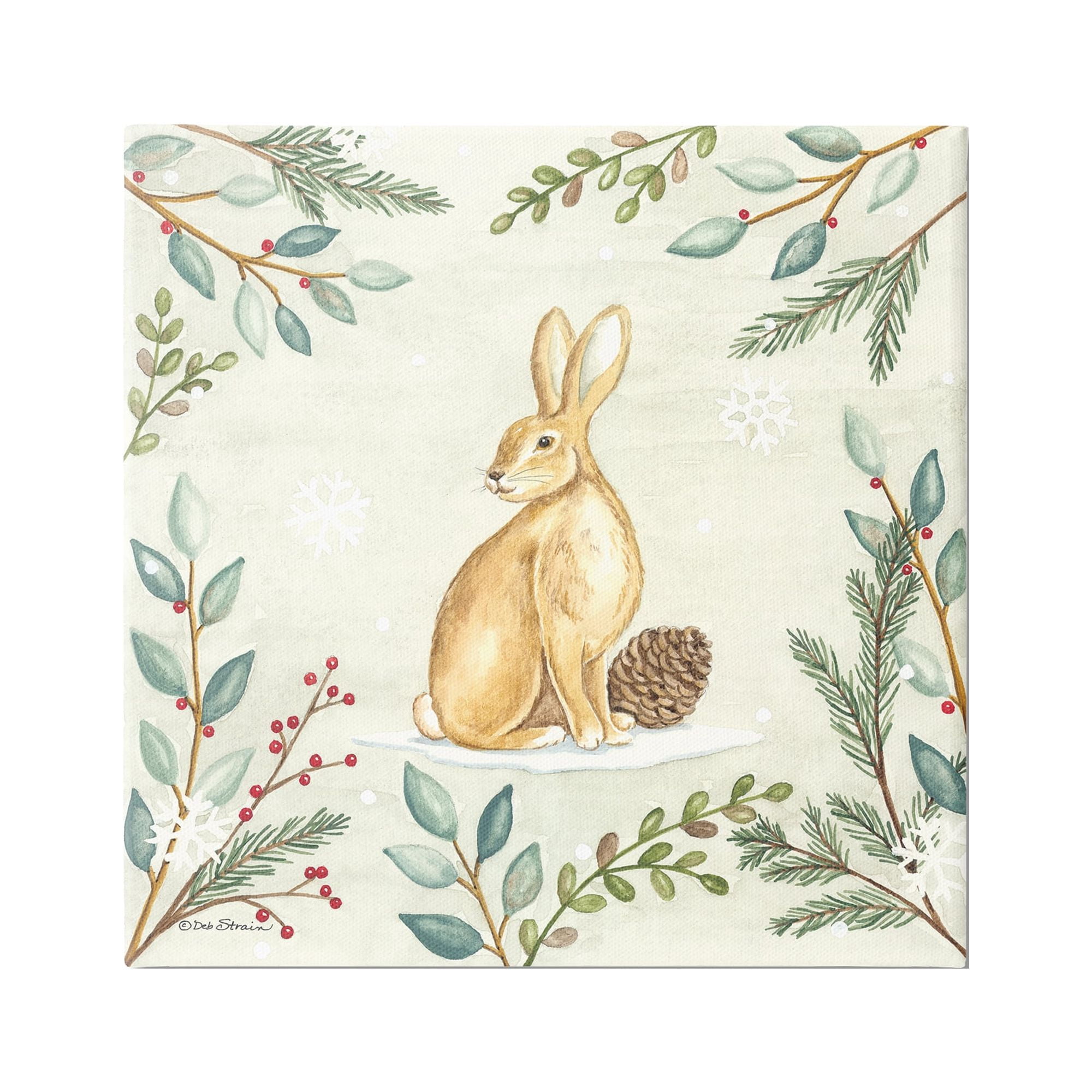 Stupell Industries Winter Rabbit & Pinecone Holiday Painting Gallery Wrapped Canvas Print Wall Art, 17 x 17