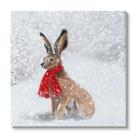 Stupell Industries Winter Rabbit Scarf Landscape Holiday Painting Gallery Wrapped Canvas Print Wall Art