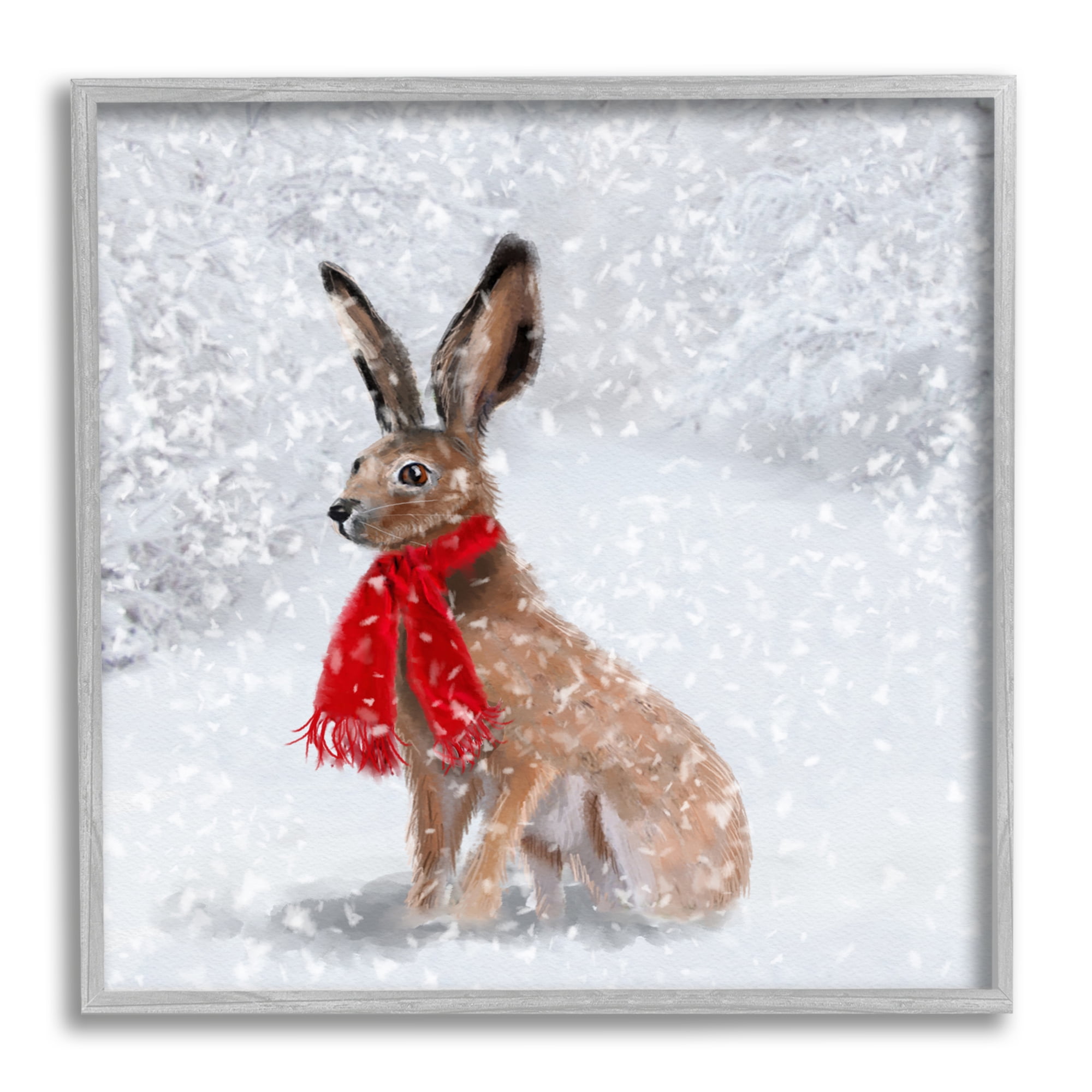 Stupell Industries Winter Rabbit Scarf Landscape Holiday Painting Gray Framed Art Print Wall Art