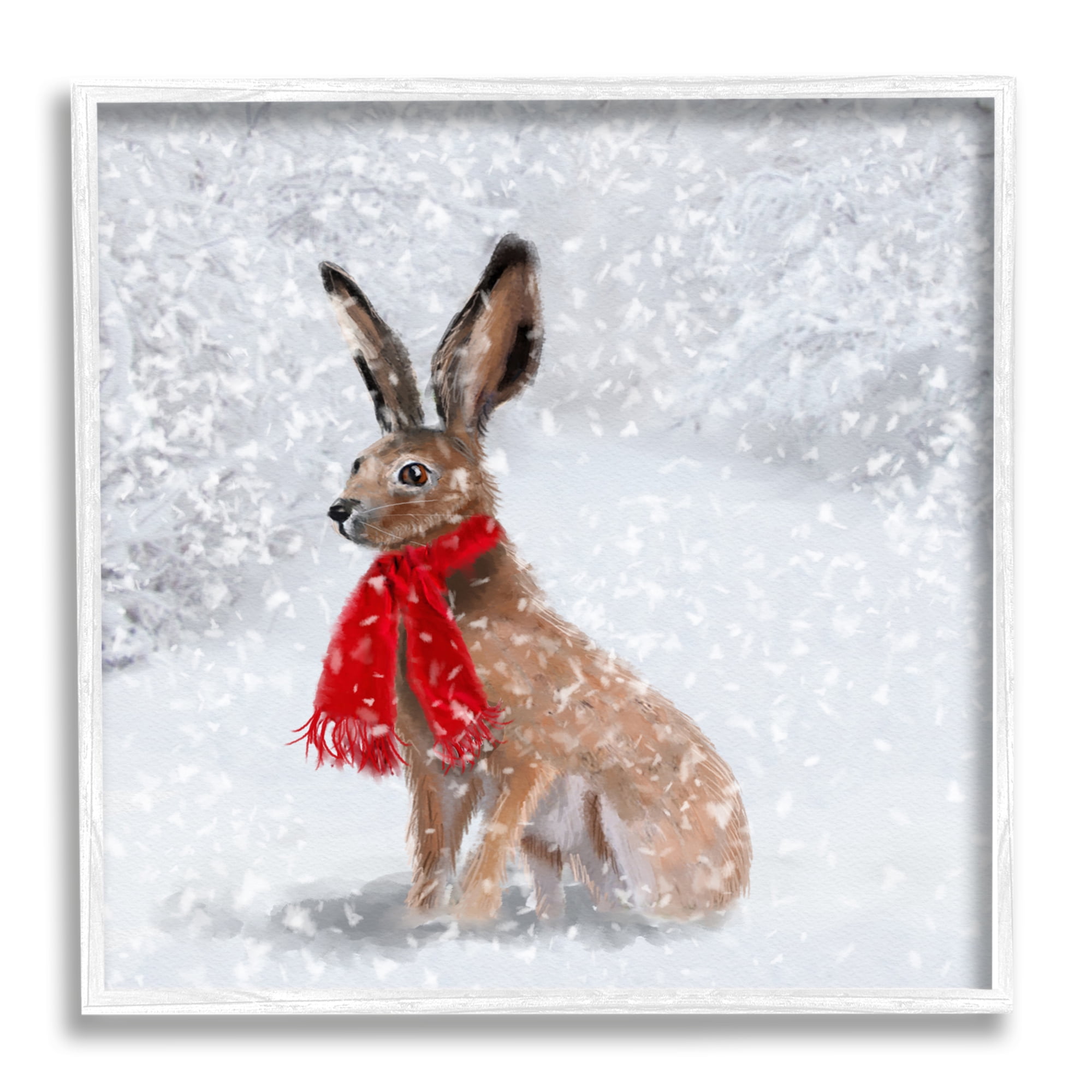 Stupell Industries Winter Rabbit Scarf Landscape Holiday Painting White Framed Art Print Wall Art