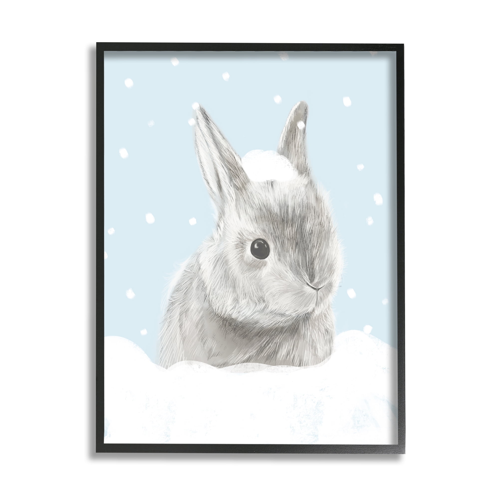 Stupell Industries Winter Rabbit in Snow Pile Forest Animal Animals & Insects Painting Black Framed Art Print Wall Art, 16 x 20