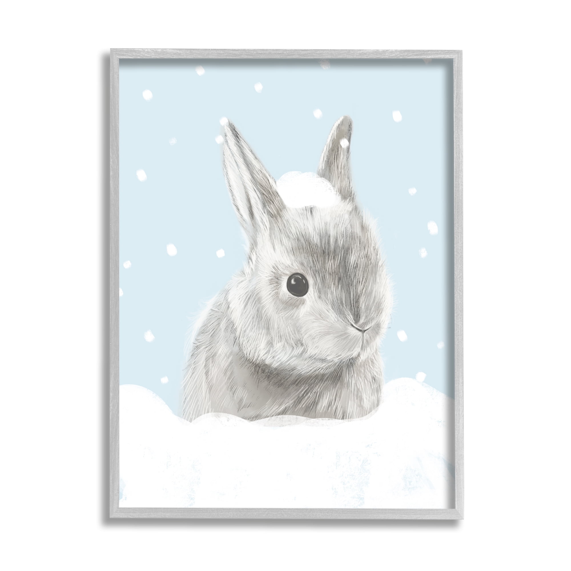 Stupell Industries Winter Rabbit in Snow Pile Forest Animal Animals & Insects Painting Gray Framed Art Print Wall Art, 24 x 30
