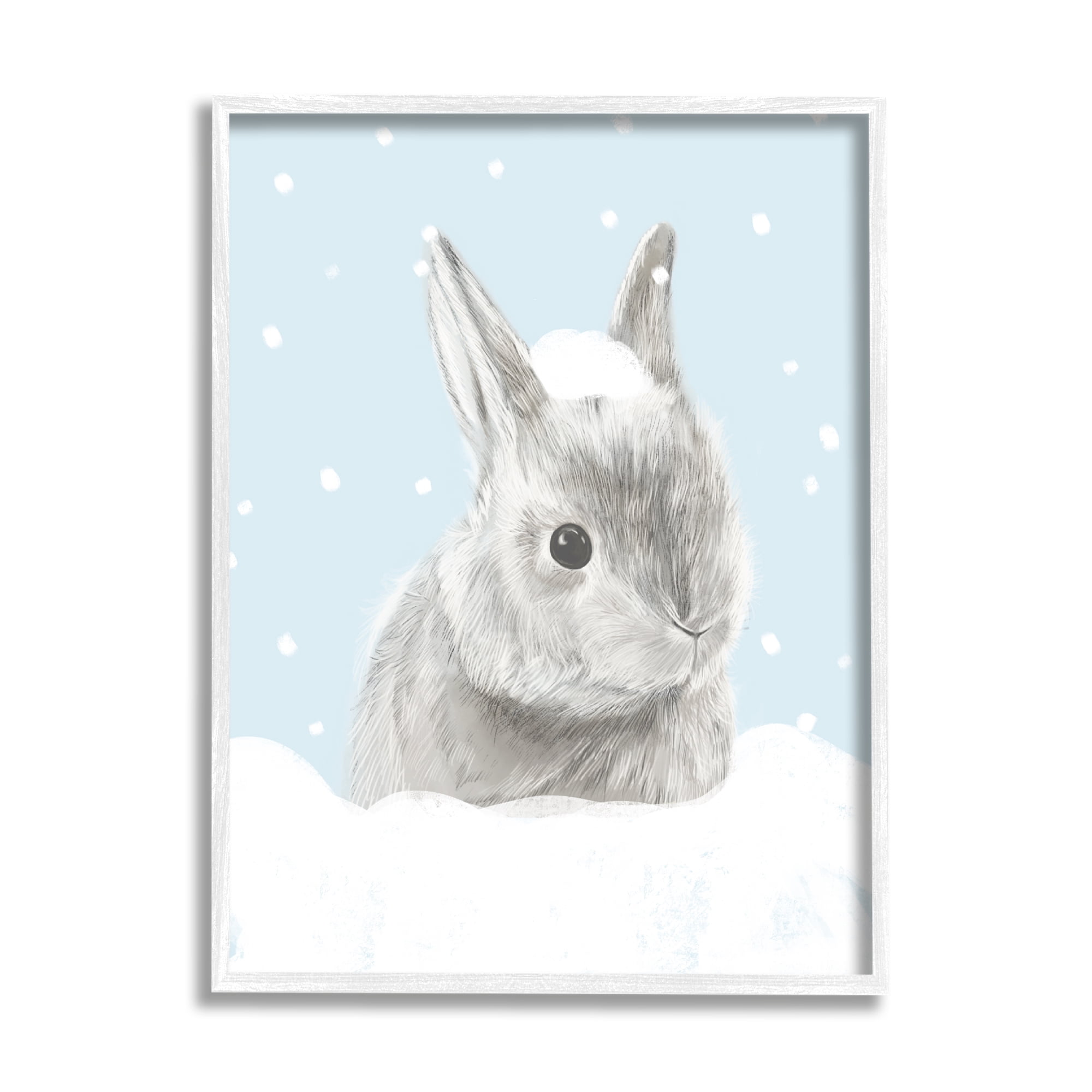 Stupell Industries Winter Rabbit in Snow Pile Forest Animal Animals & Insects Painting White Framed Art Print Wall Art, 16 x 20