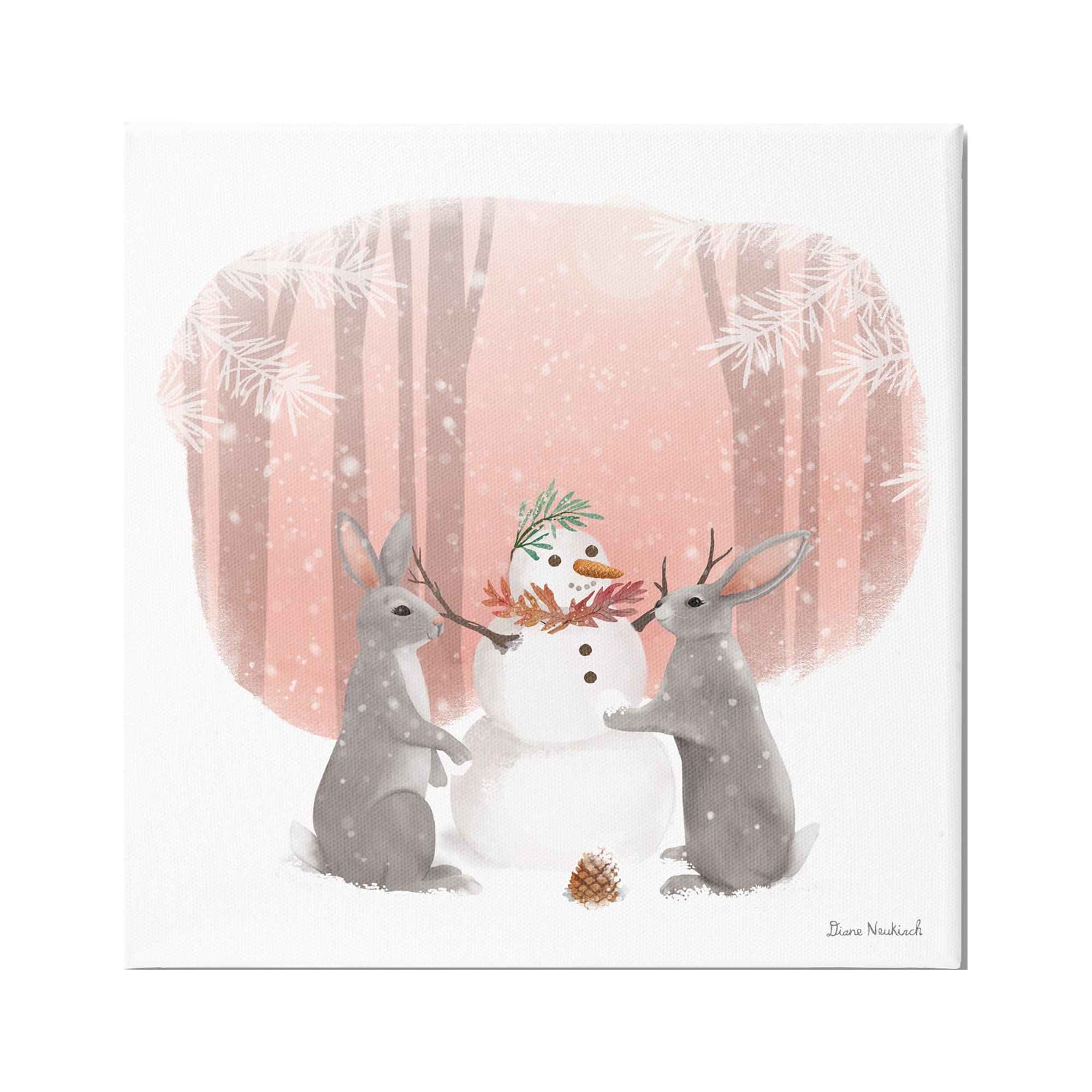 Stupell Industries Winter Rabbits Building Snowman Snowy Forest Scene Painting Gallery Wrapped Canvas Print Wall Art, Design by Diane Neukirch