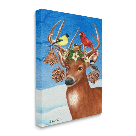 Stupell Industries Winter Reindeer Antler Ornaments with Birds Canvas Design by Sheri Hart