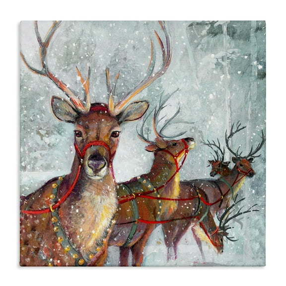 Stupell Industries Winter Reindeer Holiday Landscape Holiday Painting Gallery Wrapped Canvas Print Wall Art