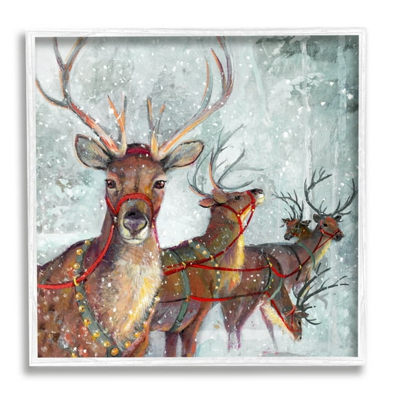 Stupell Industries Winter Reindeer Holiday Landscape Holiday Painting White Framed Art Print Wall Art