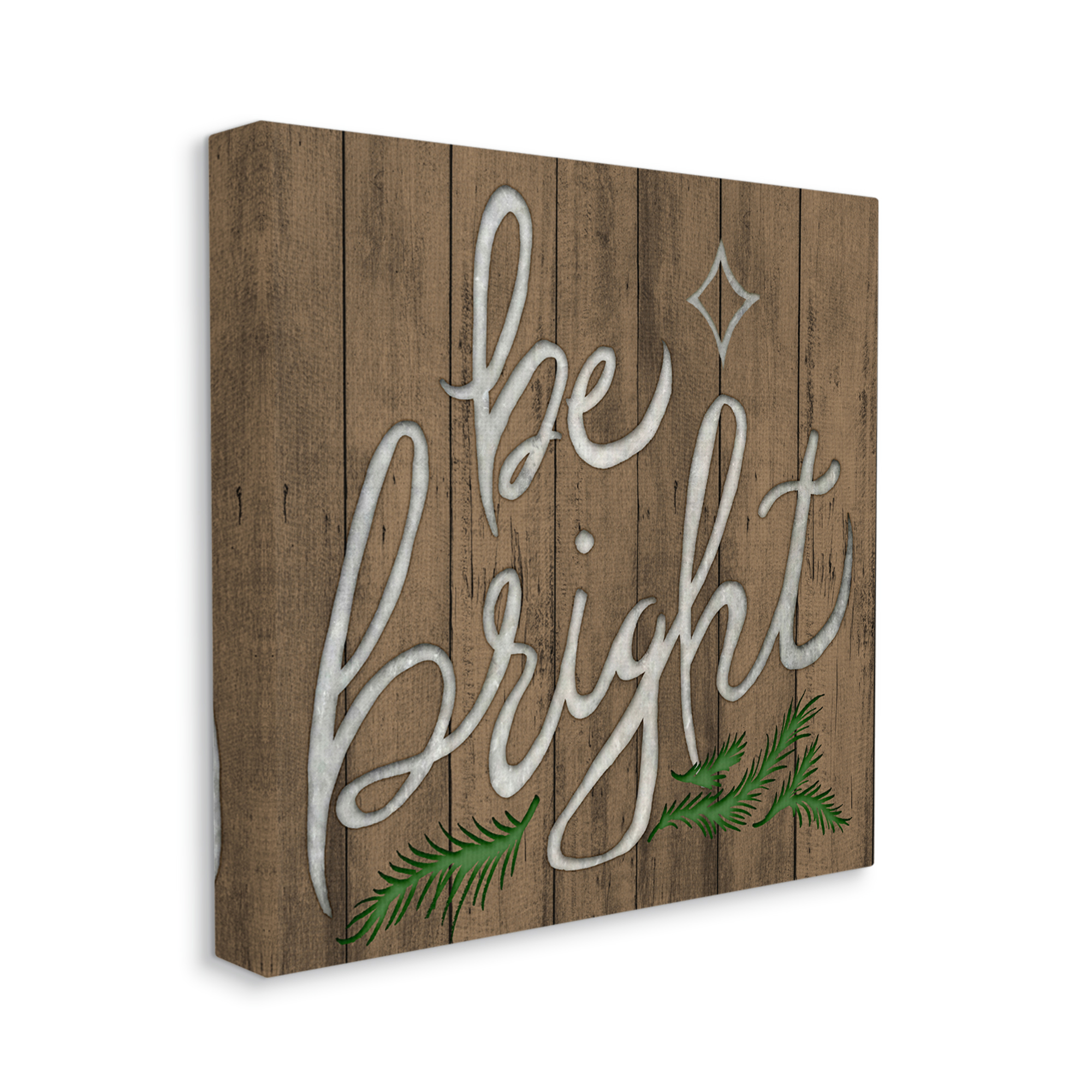 Stupell Industries Winter Rustic Be Bright Phrase Wood Pattern Holiday Painting Gallery Wrapped Canvas Art Print Wall Art, 30 x 30