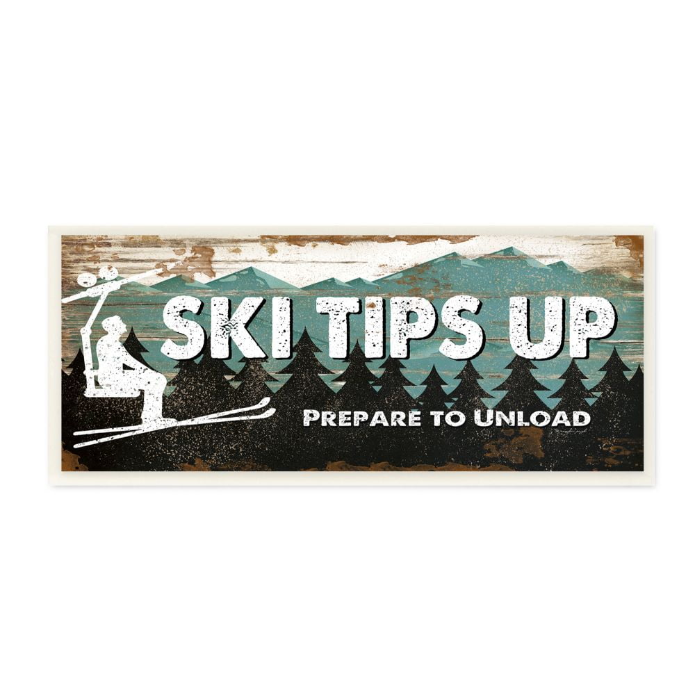 Winter Rustic Ski Tips Up Mountain Sports Wall Plaque